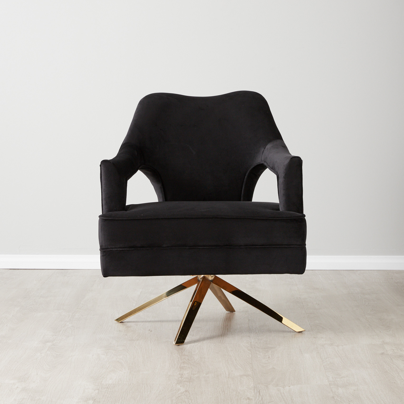 Burton Black Velvet Occasional Chair - Polished Gold Stainless Steel Legs