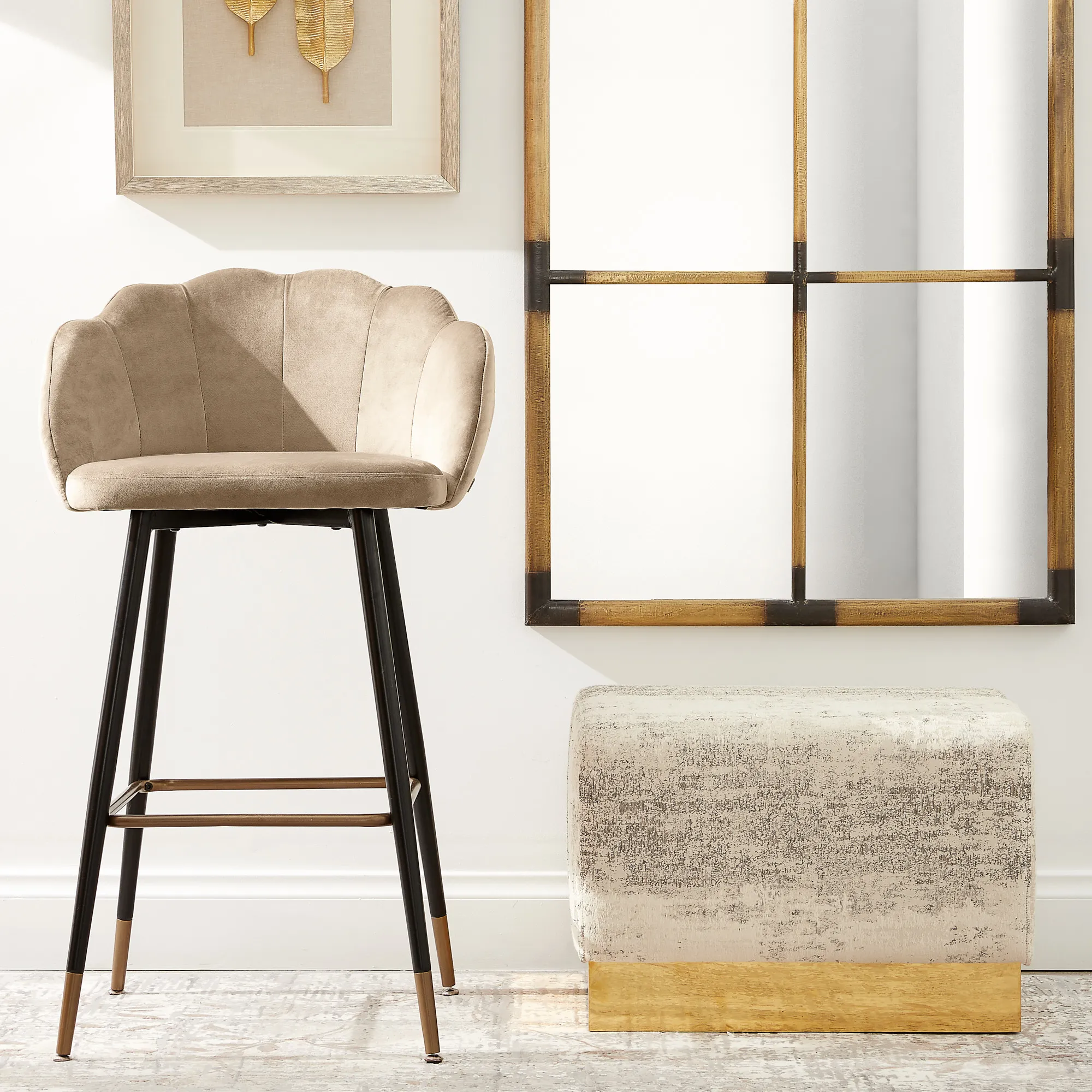 Sheppard Distressted Grey Patterned Ottoman