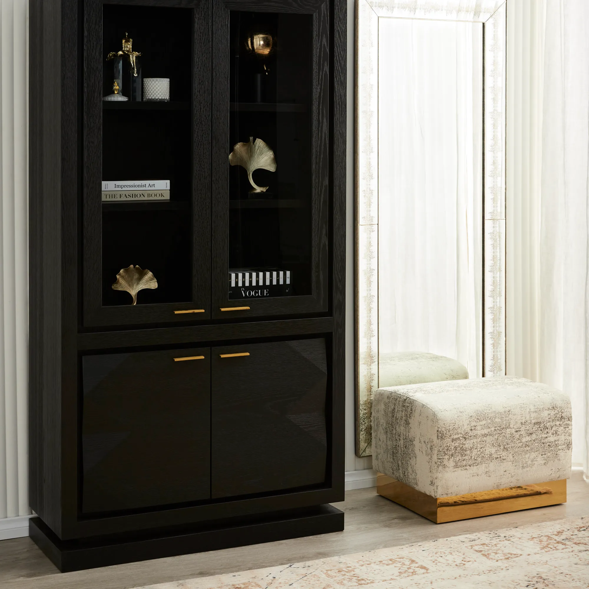 Sheppard Distressted Grey Patterned Ottoman