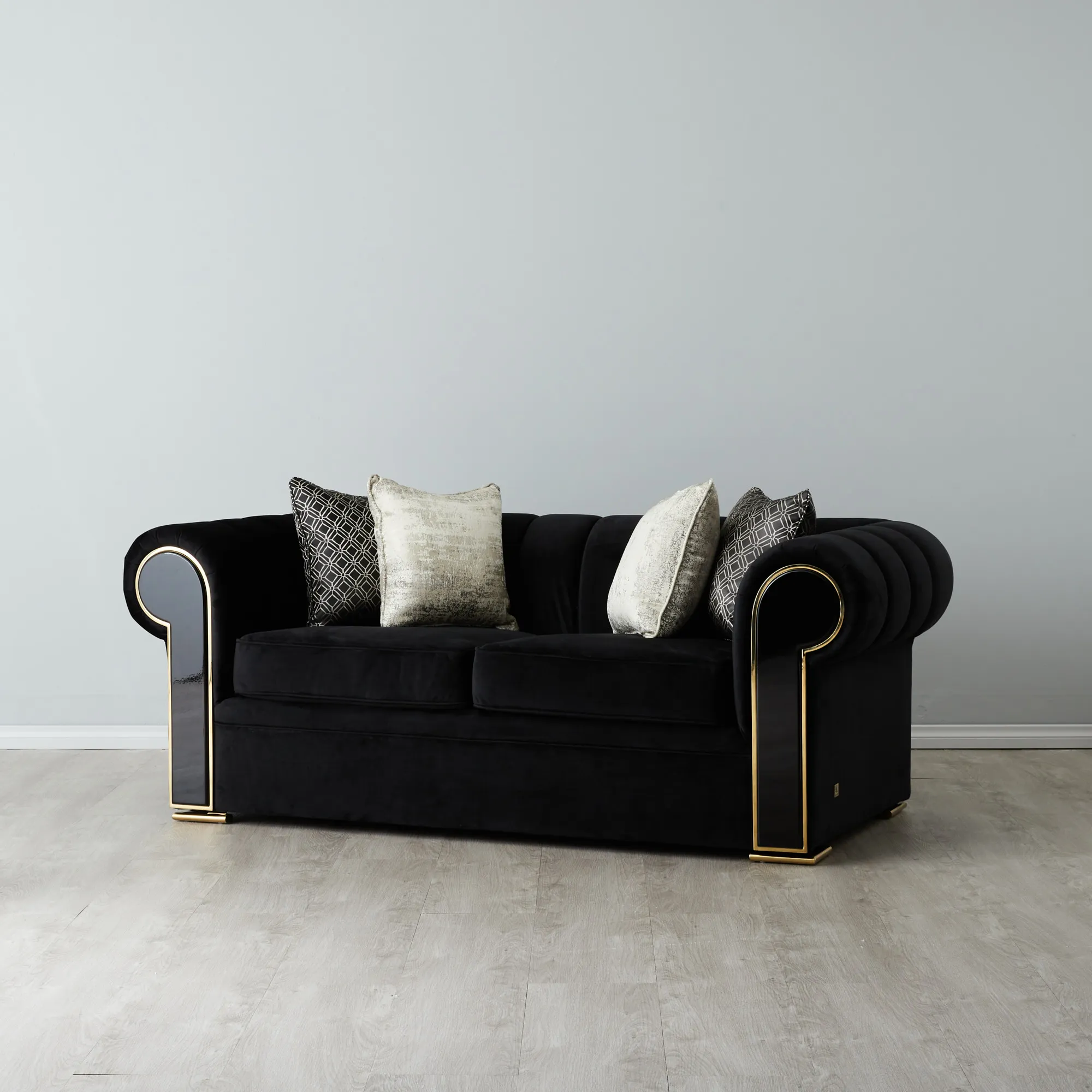 Leola Black Velvet 2-Seater Sofa