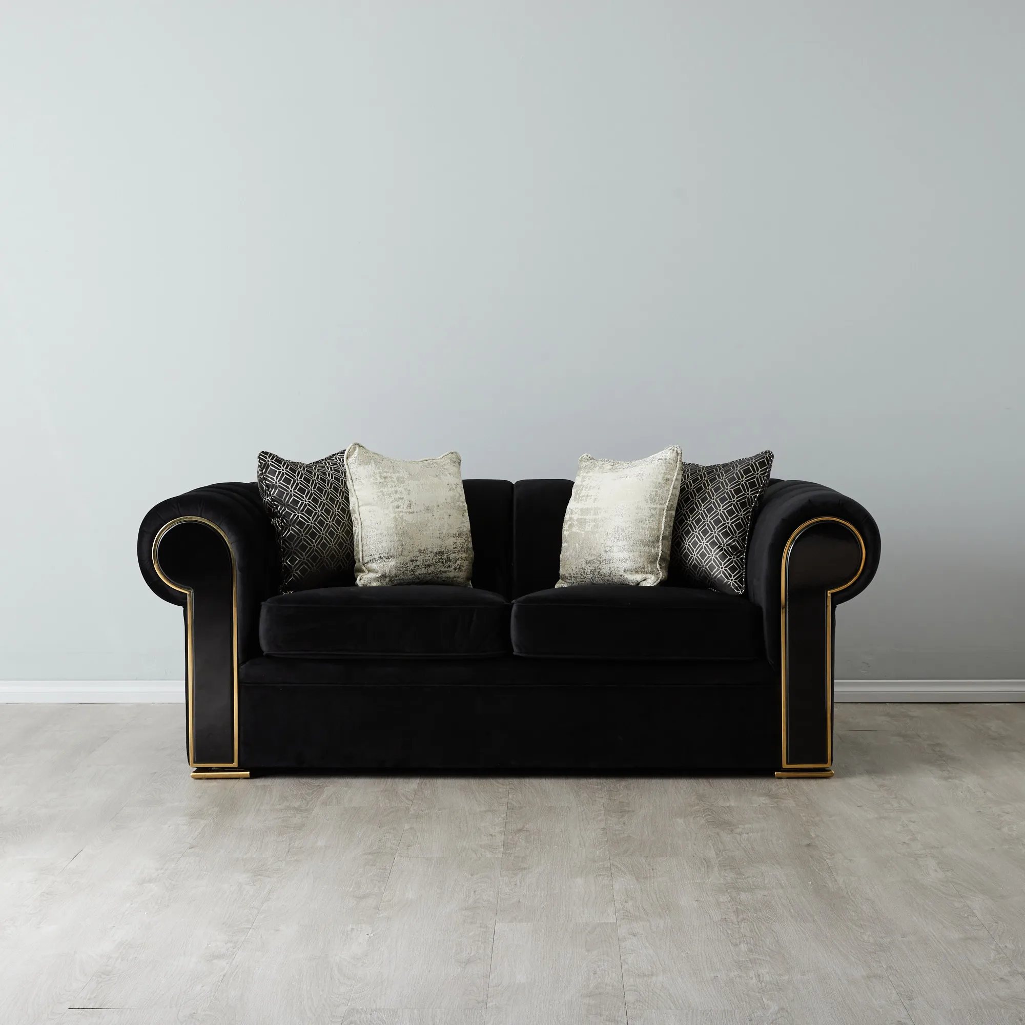 Leola Black Velvet 2-Seater Sofa