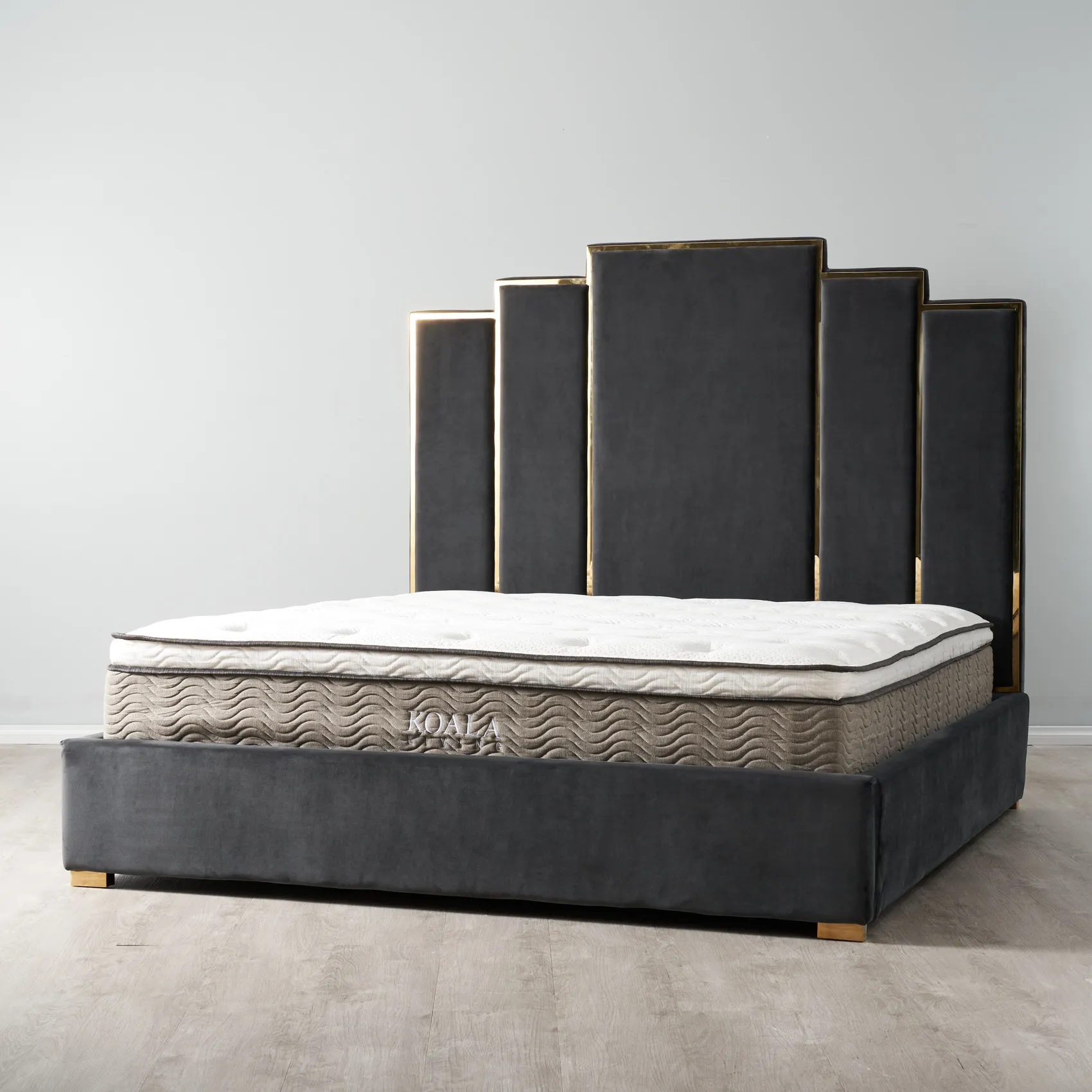 Jacques Charcoal Velvet King Bed - Gold Frame