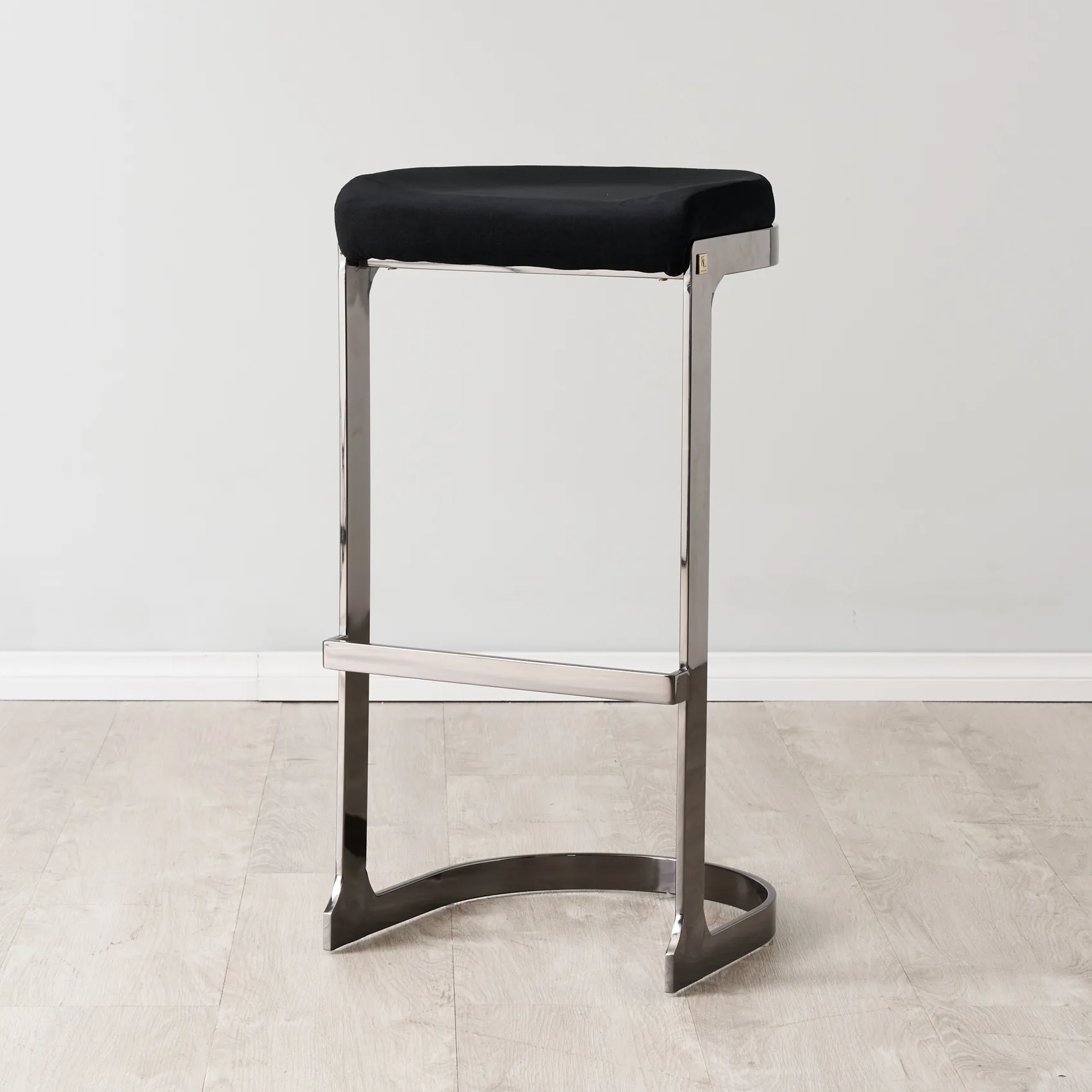 Rouven Black Velvet 79cm Bar Stool - Black Nickel Legs