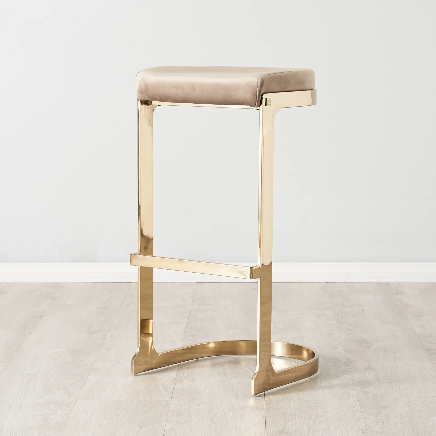 Rouven Beige Velvet 79cm Bar Stool - Champagne Gold Legs