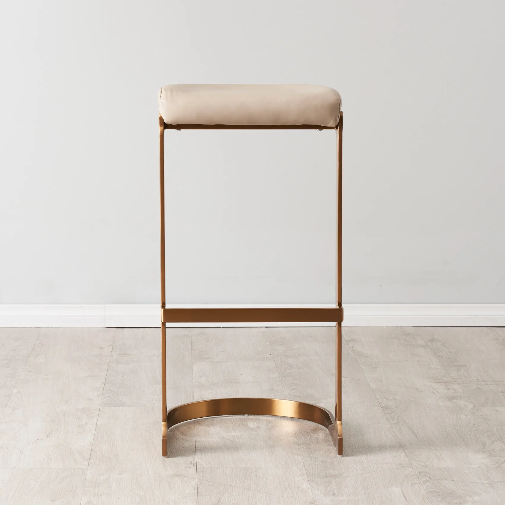 Rouven Sand Beige Vegan Leather 79cm Bar Stool - Brushed Gold Legs