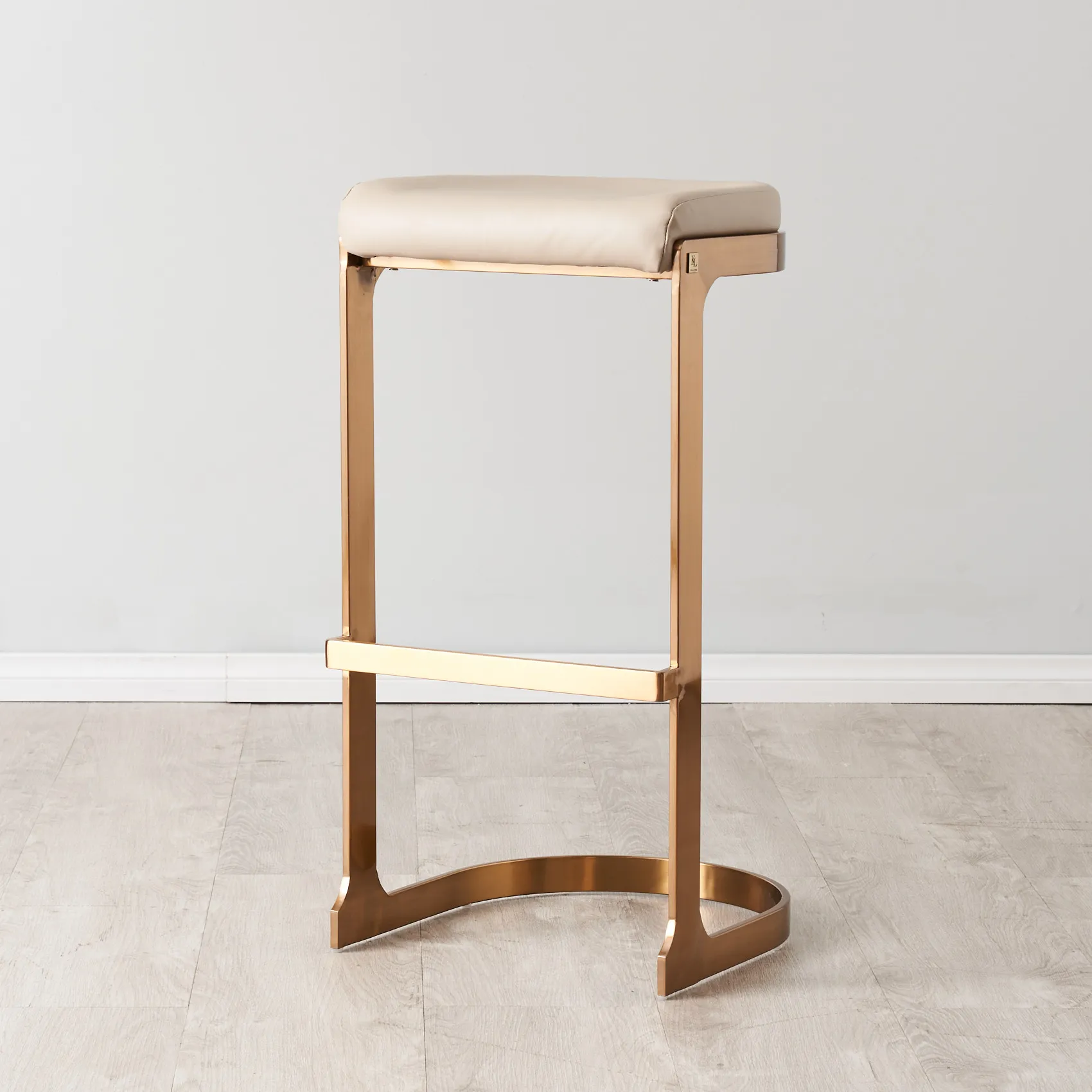 Rouven Sand Beige Vegan Leather 79cm Bar Stool - Brushed Gold Legs
