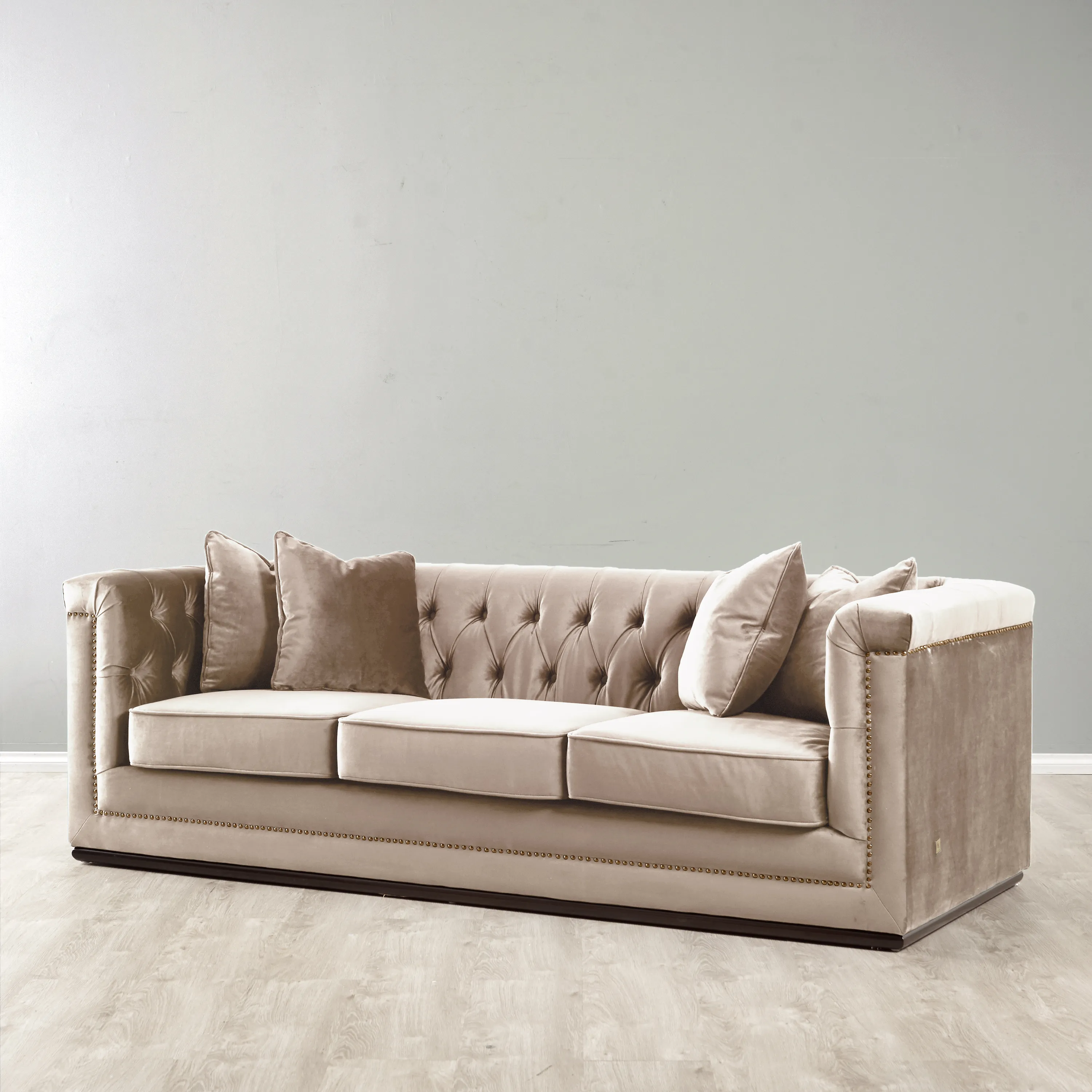 Pascal Beige Velvet 3-Seater Sofa 