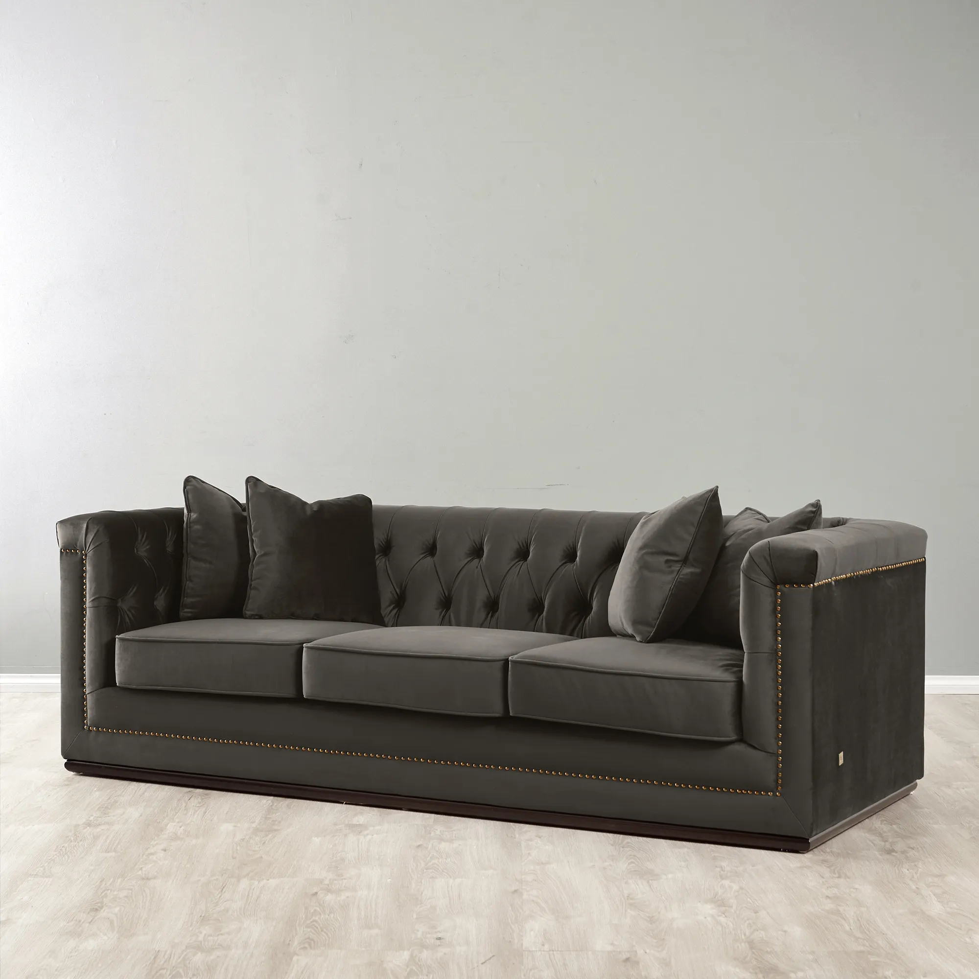 Pascal Mushroom Velvet 3-Seater Sofa 