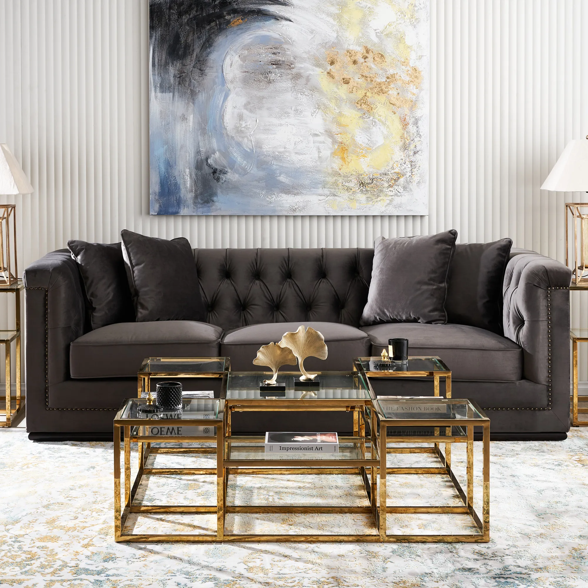 Pascal Mushroom Velvet 3-Seater Sofa 