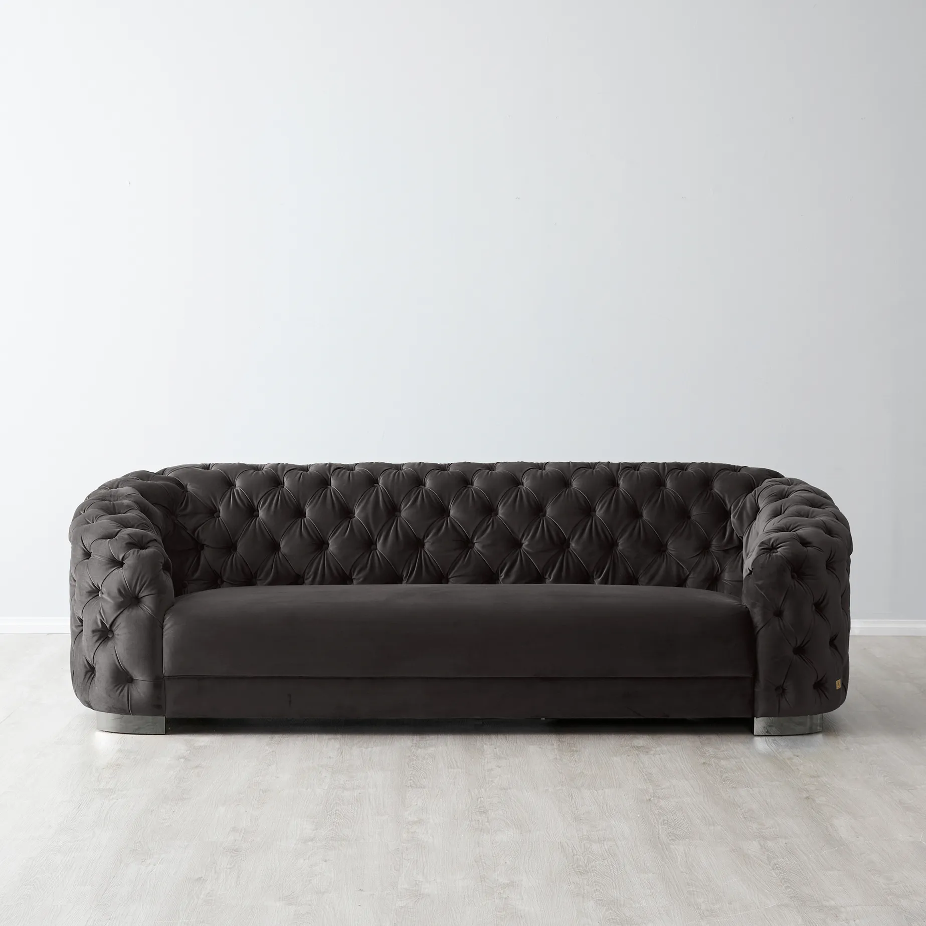 Kelly Charcoal Velvet 3 Seater Sofa - Black Nickel Legs