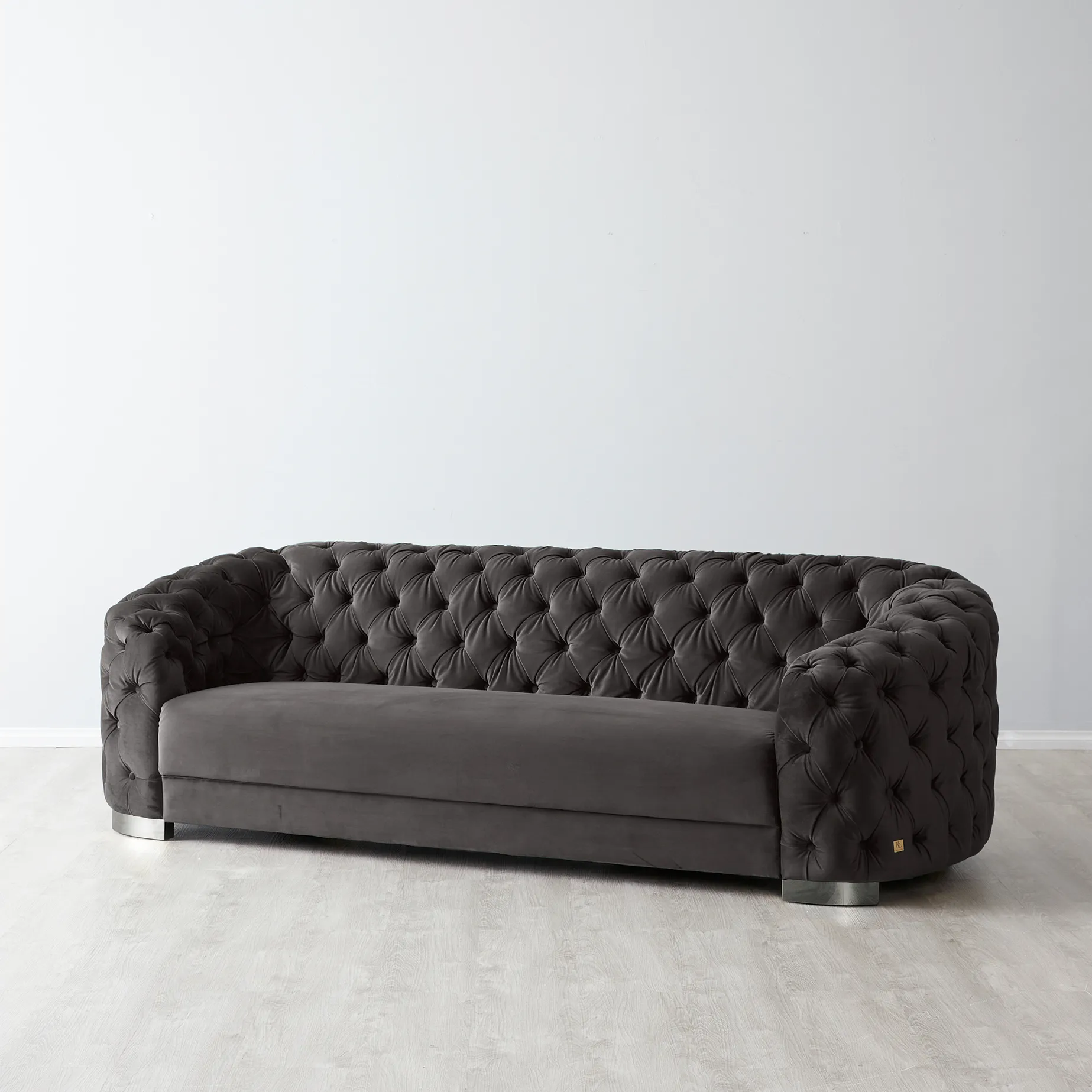 Kelly Charcoal Velvet 3 Seater Sofa - Black Nickel Legs