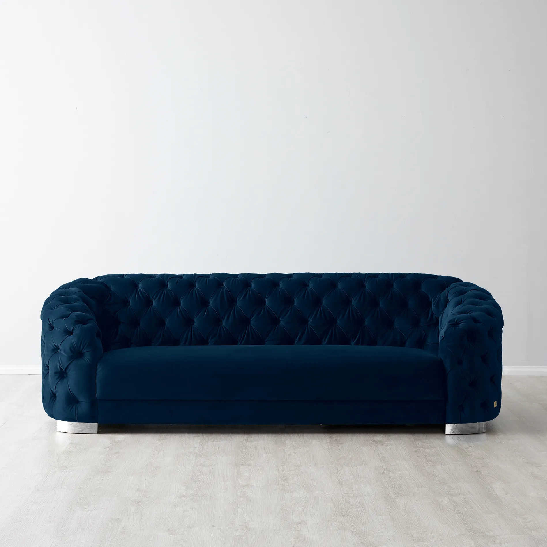 Kelly Navy Blue Velvet 3-Seater Sofa - Silver Legs