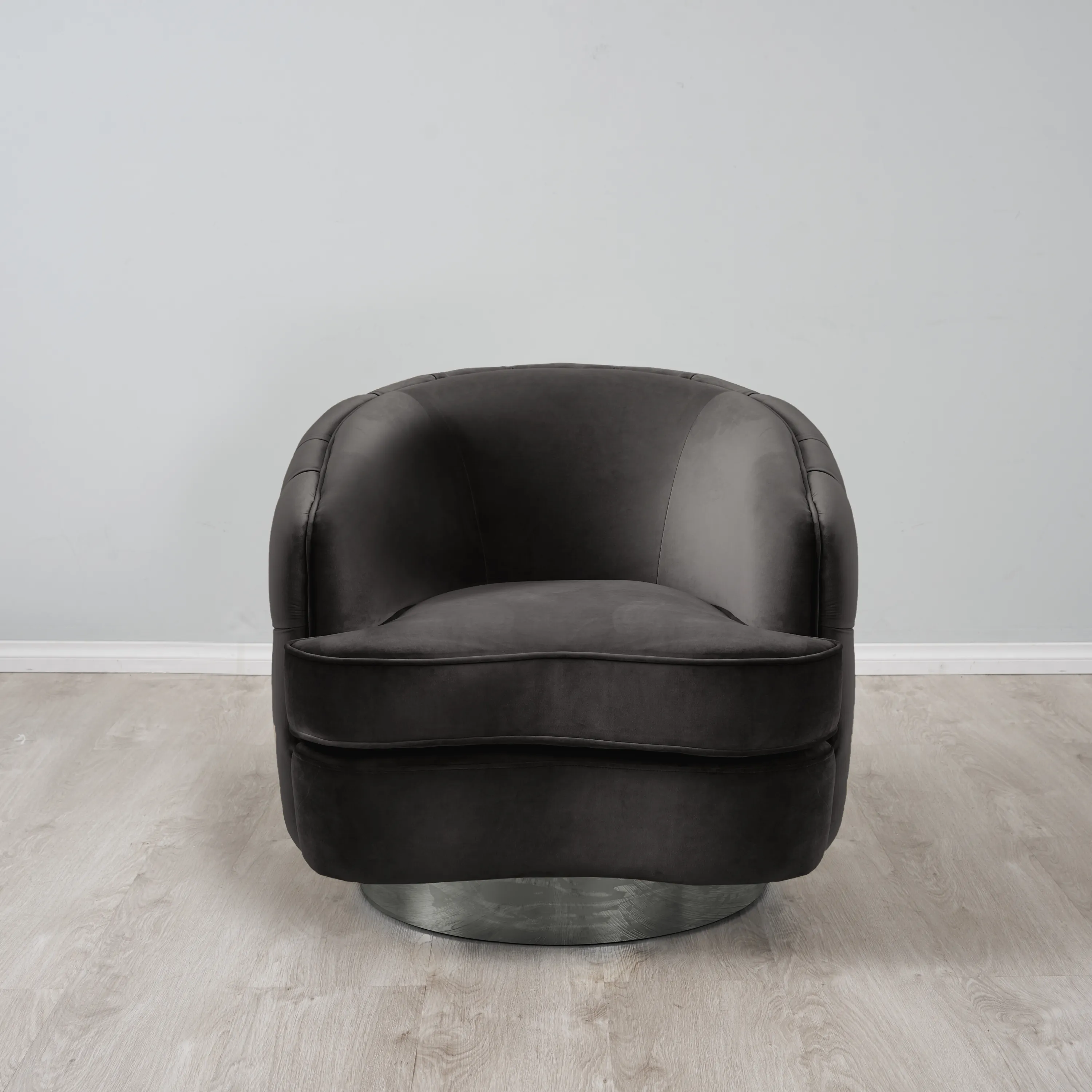 Kelly Charcoal Velvet Swivel Chair - Black Nickel Leg