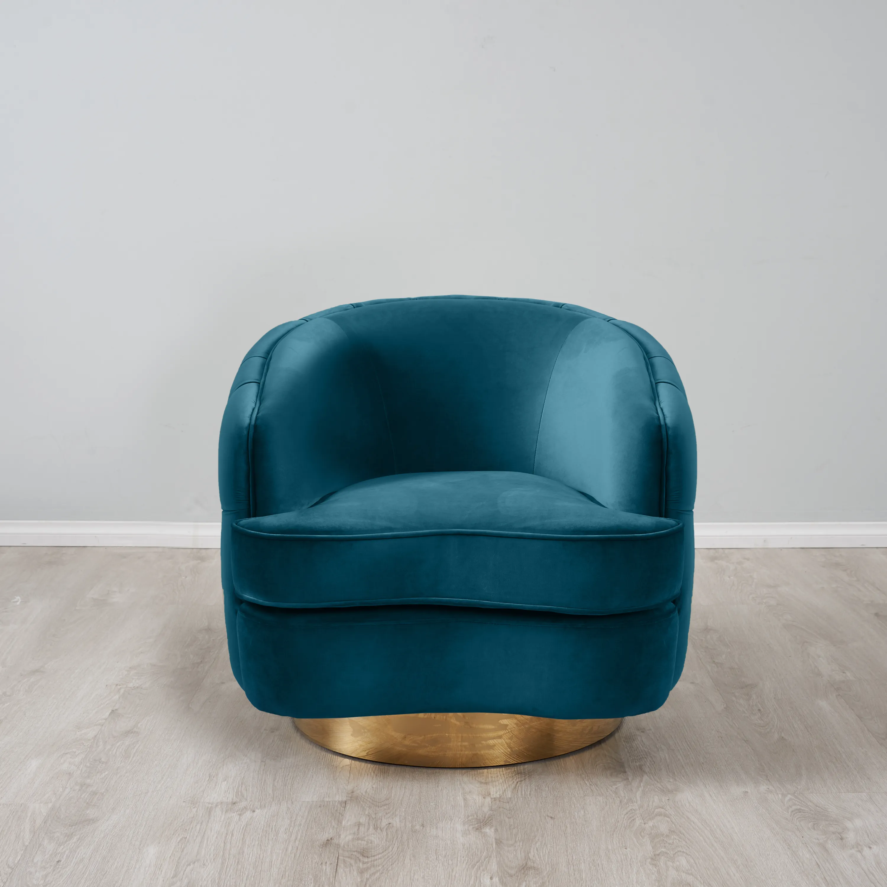 Kelly Peacock Blue Velvet Swivel Chair - Gold Leg