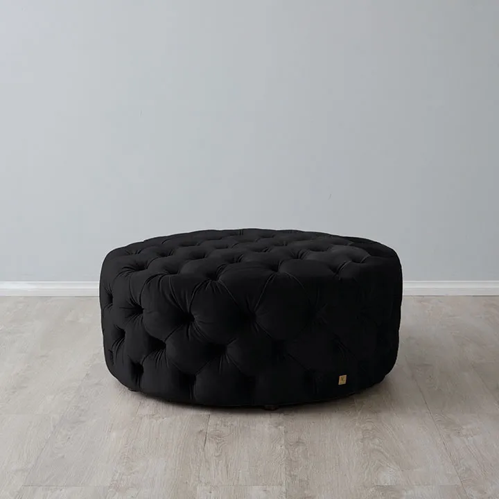 Kelly Black Velvet Ottoman