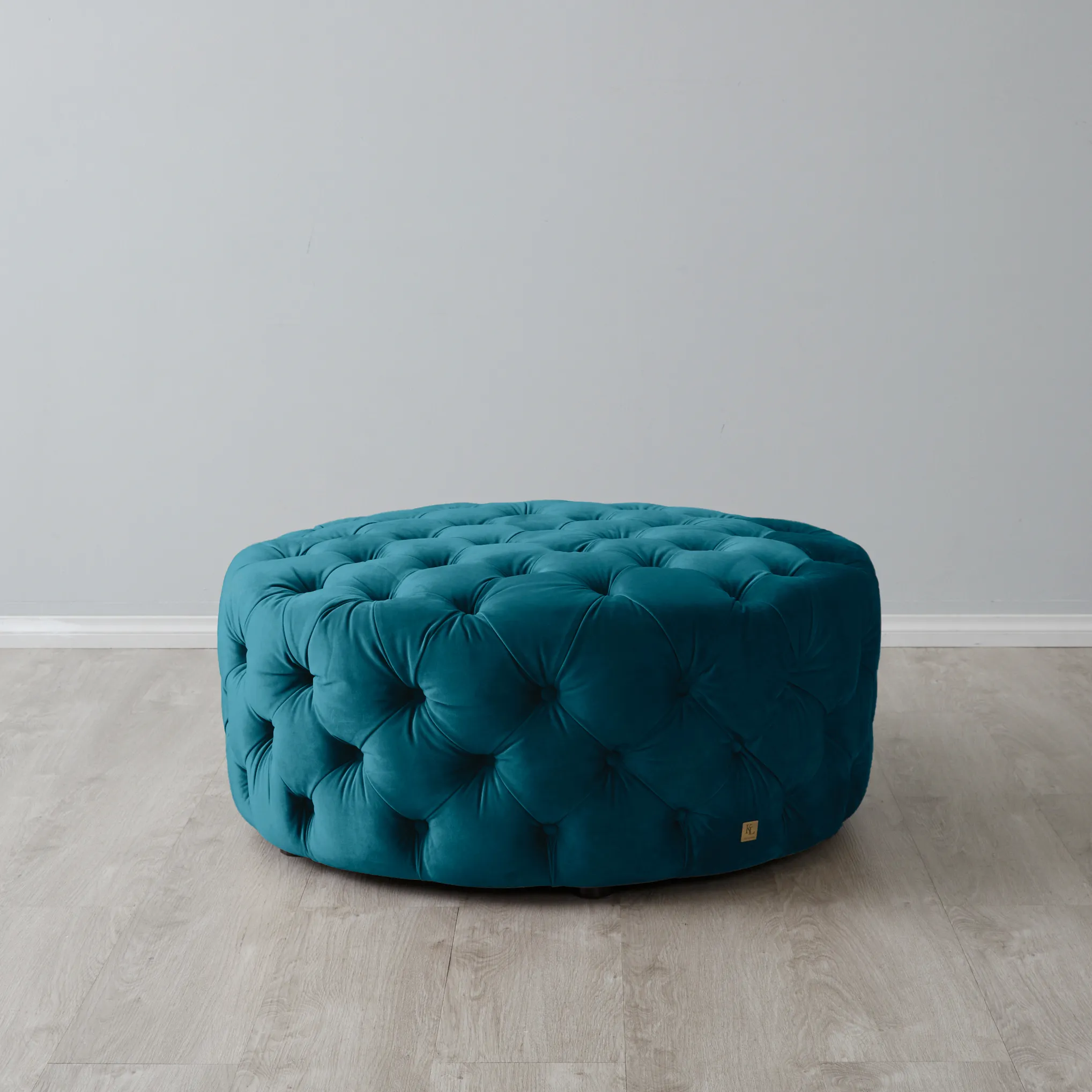 Kelly Peacock Blue Velvet Ottoman 