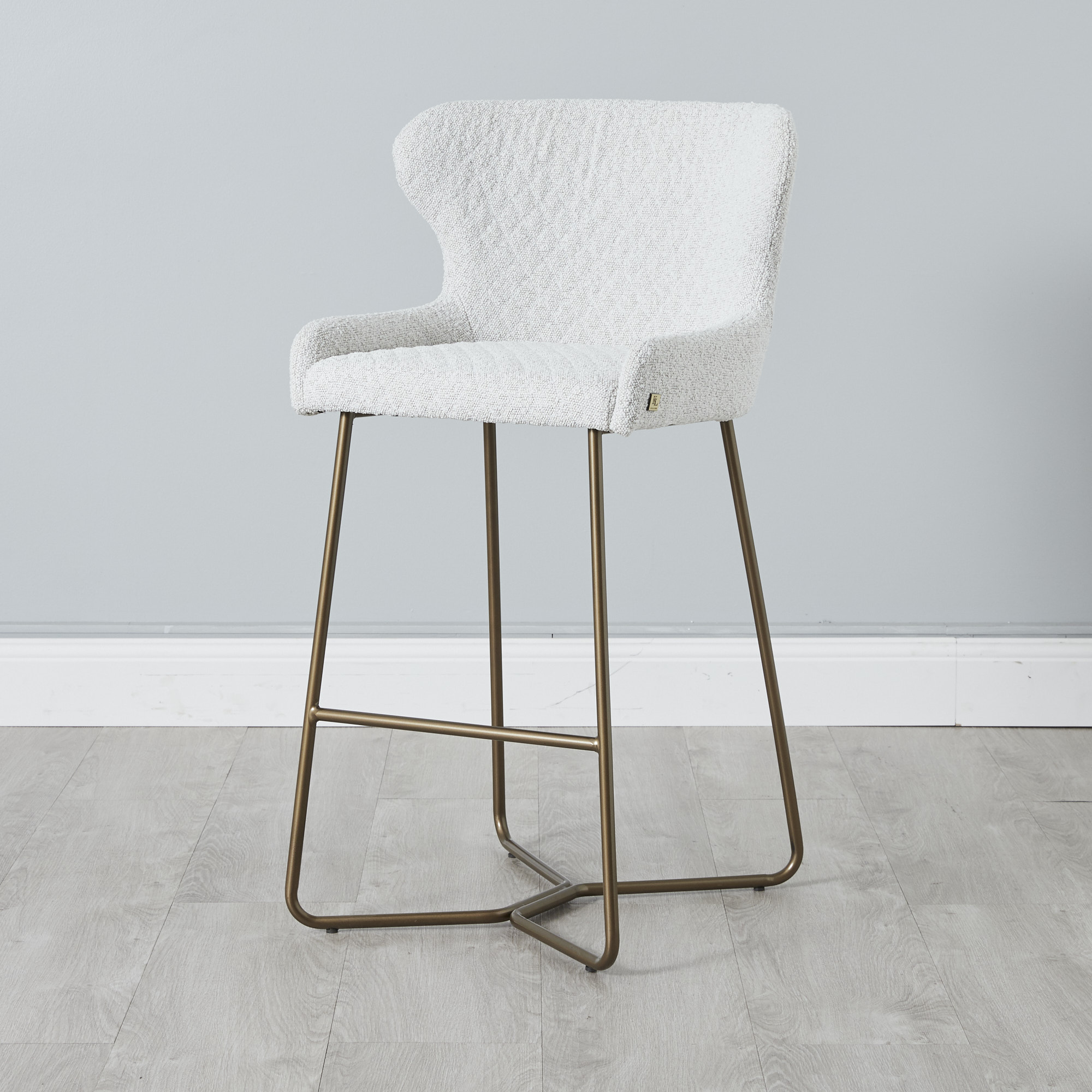 Quinn Cream Boucle Bar Stool - Brass Colour Legs