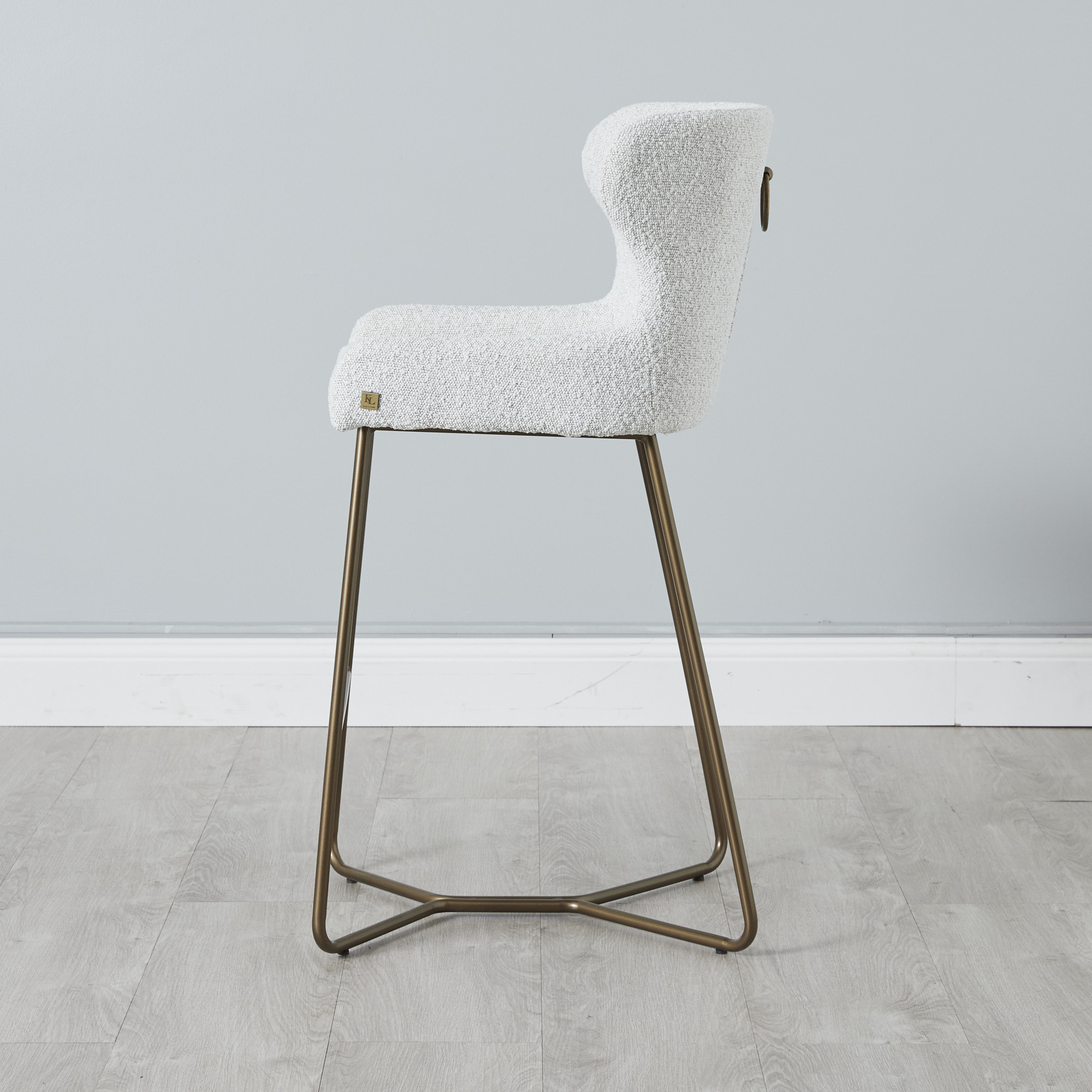Quinn Cream Boucle Bar Stool - Brass Colour Legs