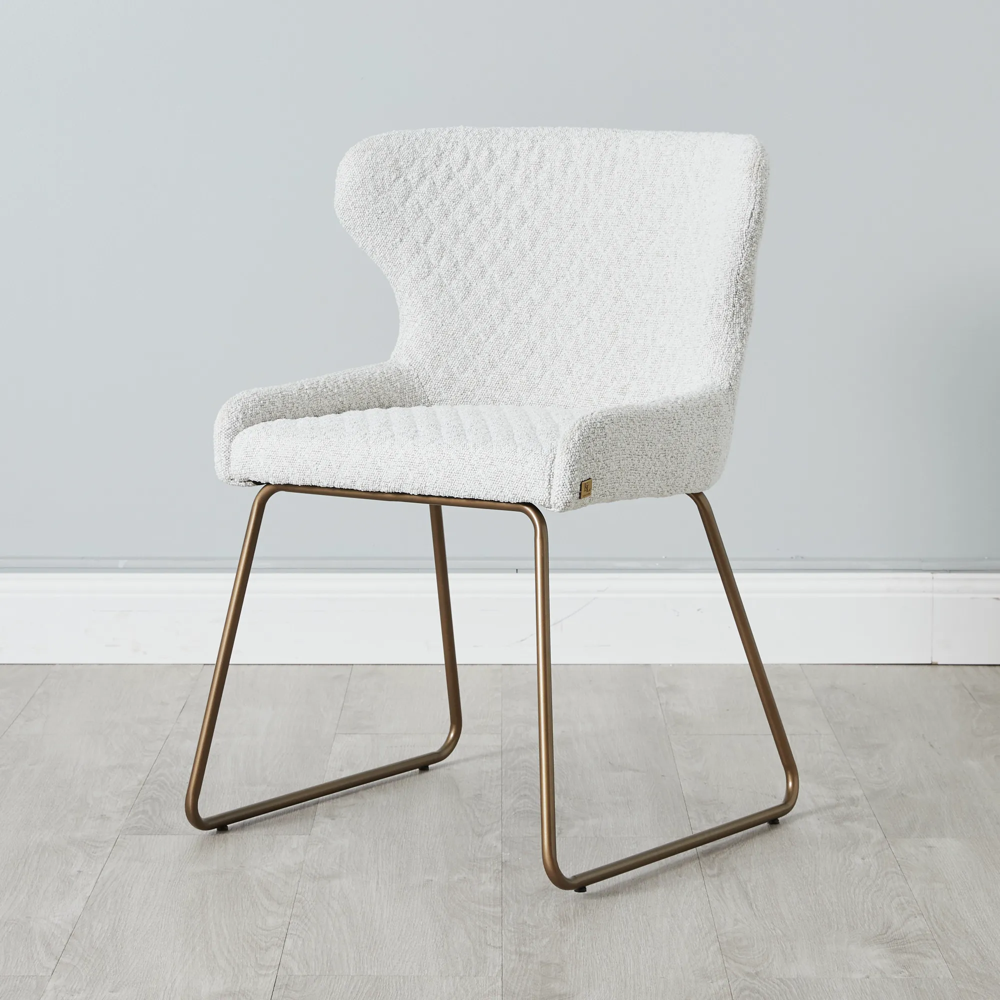 Quinn Cream Boucle Dining Chair - Brass Colour Legs