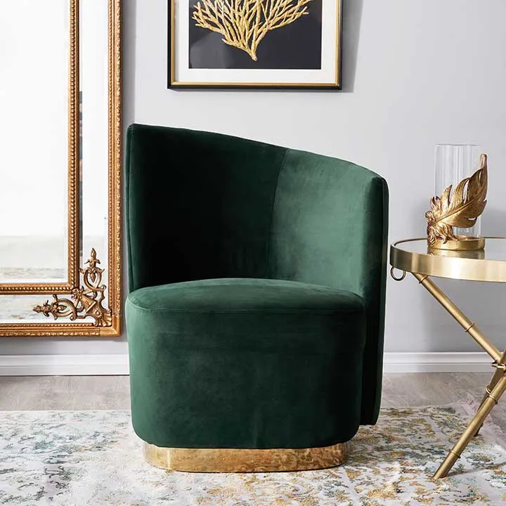 Reina Asymmetrical Pine Green Velvet Chair - Right Apex