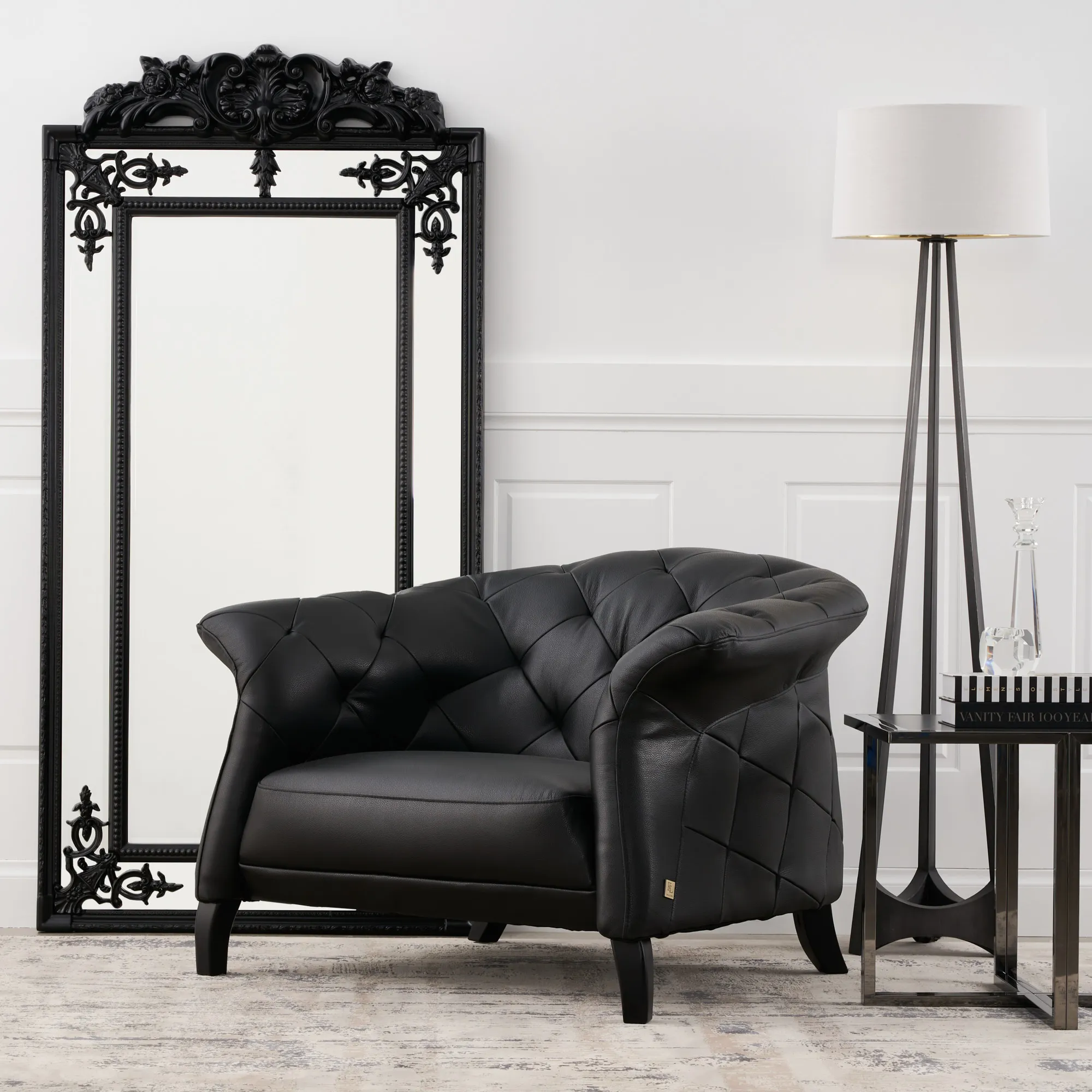 Regal Black Leather Single Seat Sofa