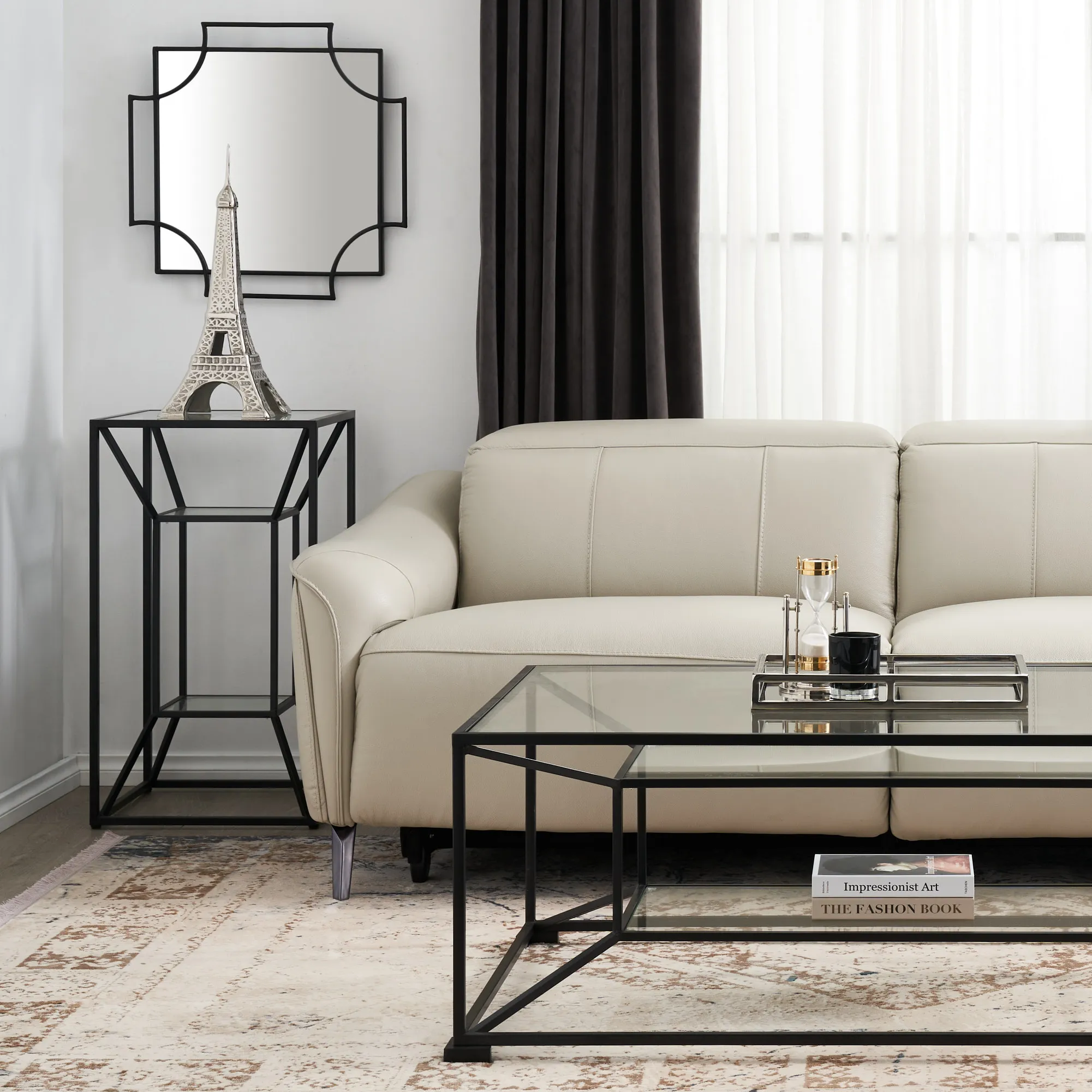 Laila Glass Side Table - Black Iron Frame