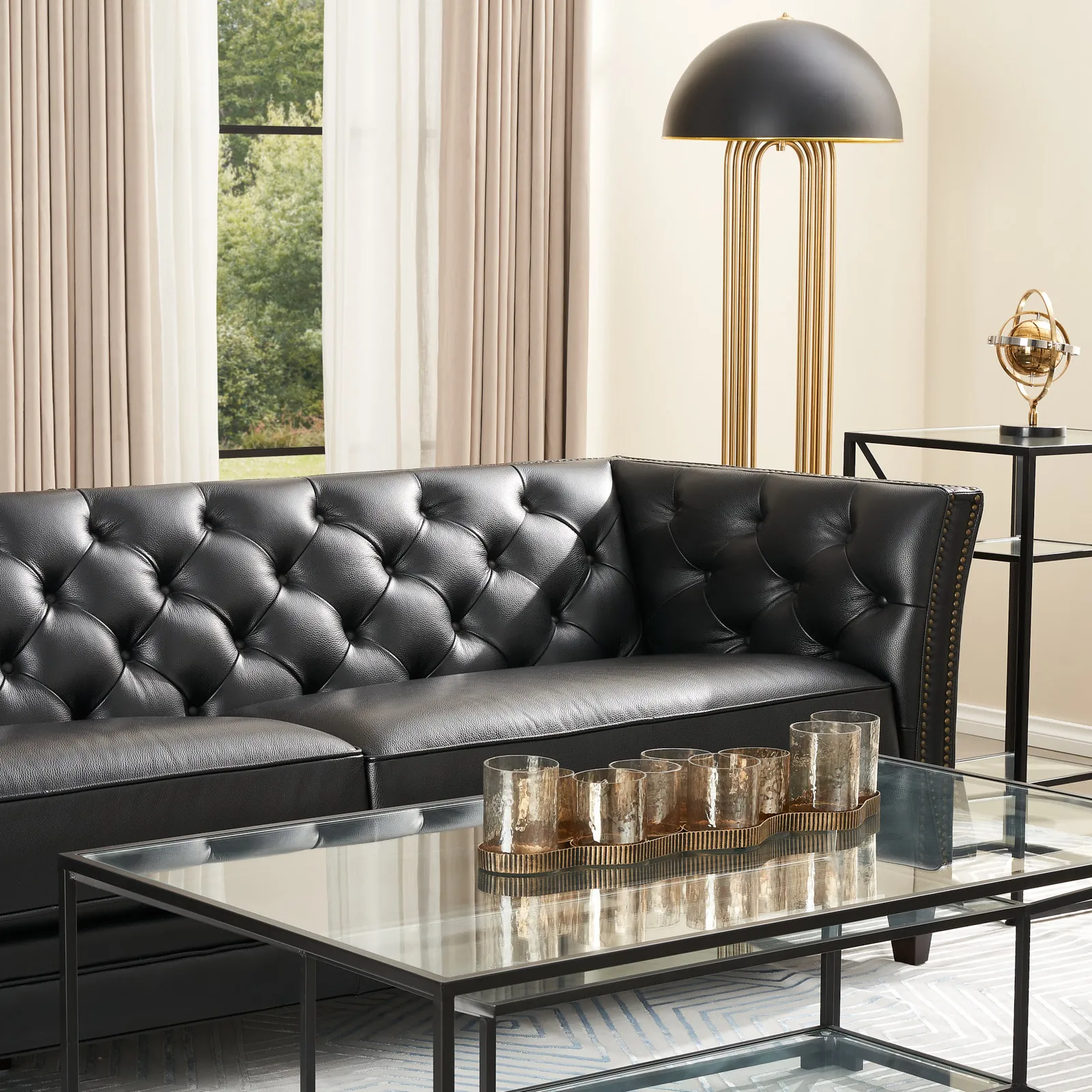 Russell Black Leather 3-Seater Sofa 