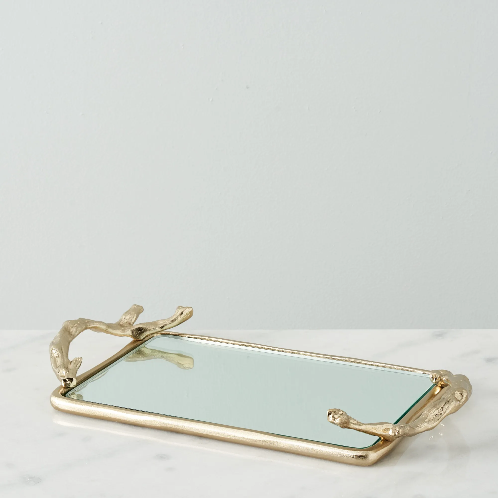 Golden Branch Mirror Tray