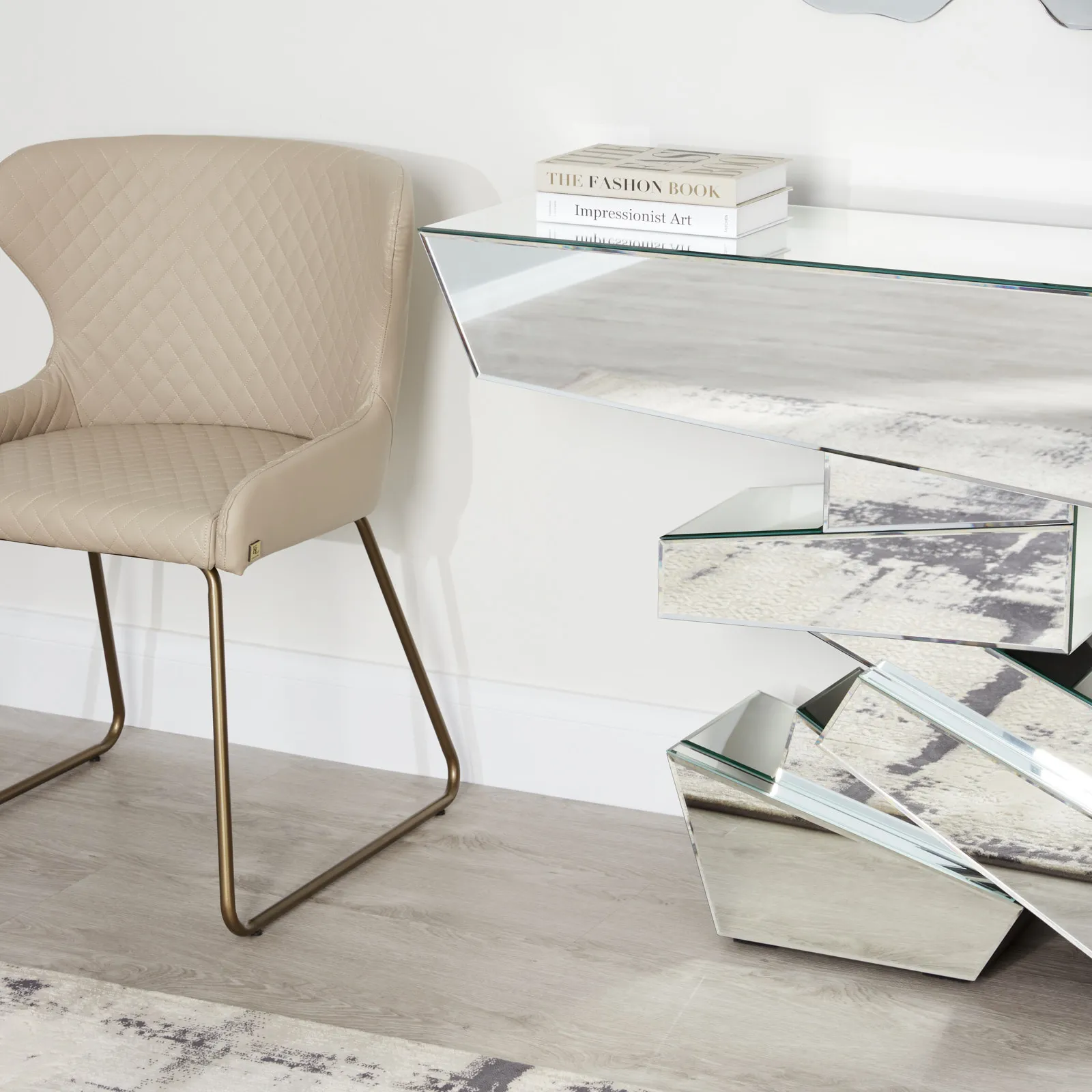 Quinn Sand Beige Vegan Leather Dining Chair - Brass Colour Legs