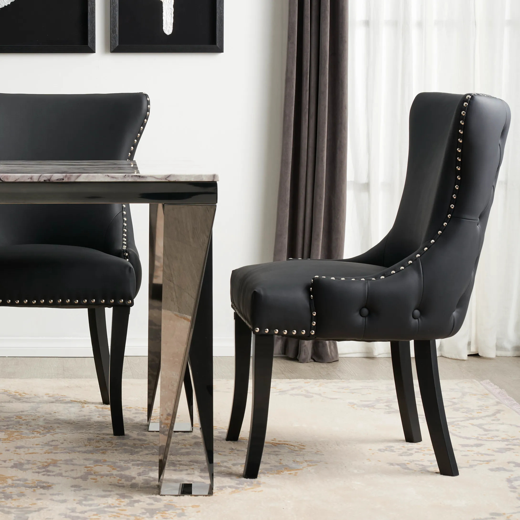 Camille II Black Vegan Leather Dining Chair 