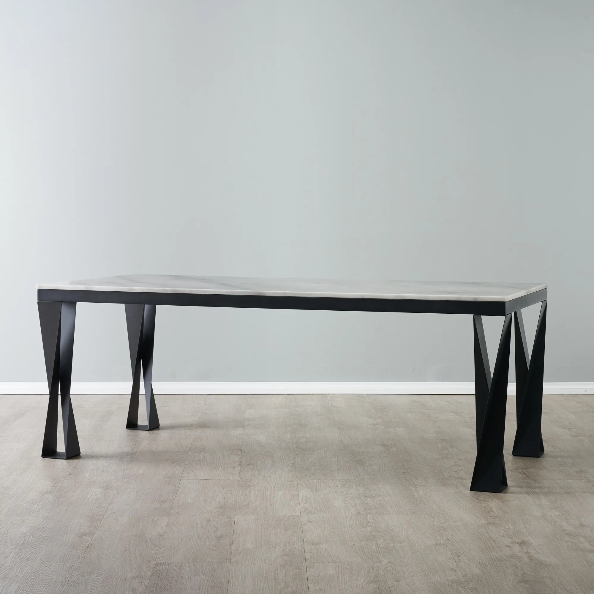 Masa Natural White Marble Dining Table  - Black Legs 200cm