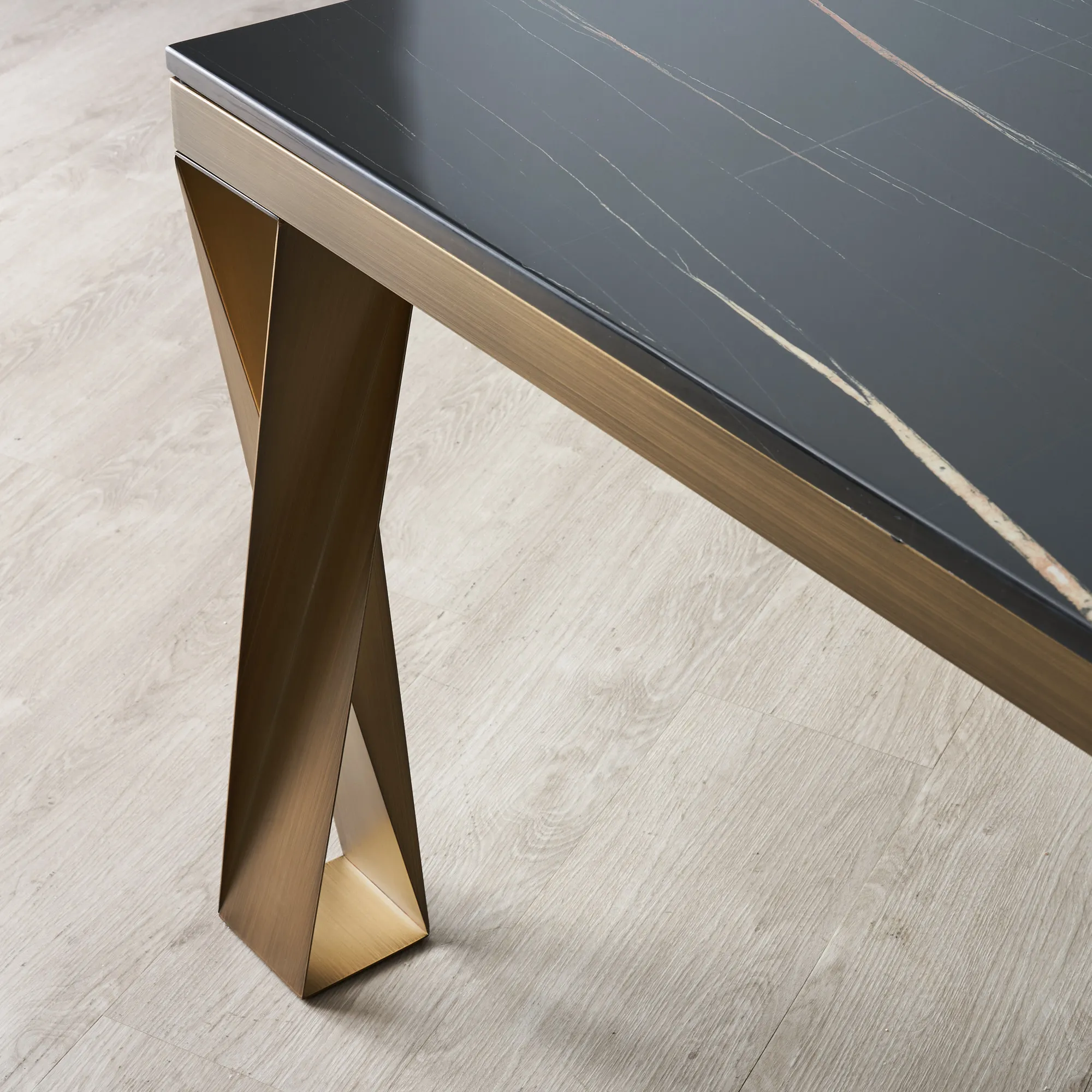 Masa Black Marble Dining Table - Brushed Bronze Legs 200cm