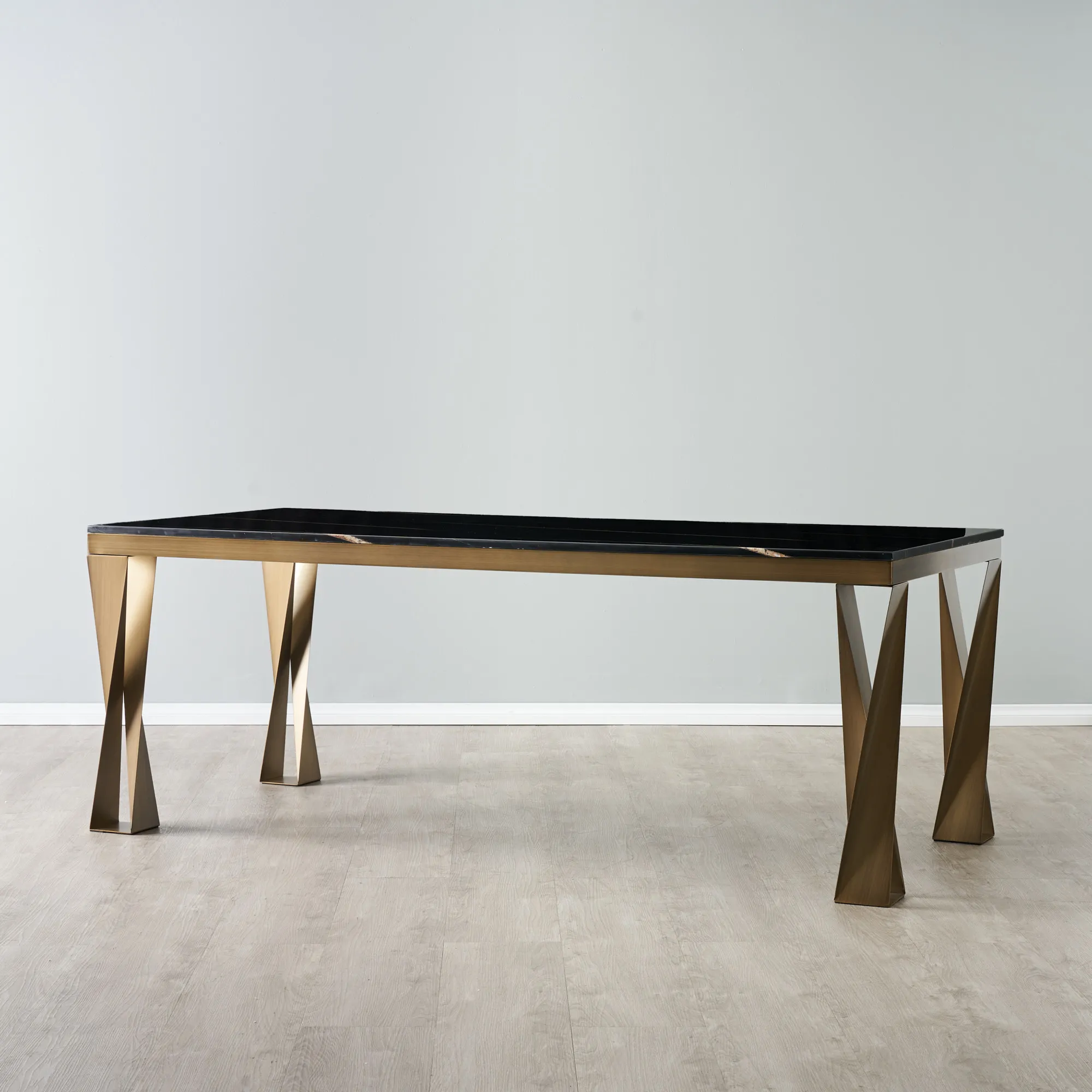 Masa Black Marble Dining Table - Brushed Bronze Legs 200cm