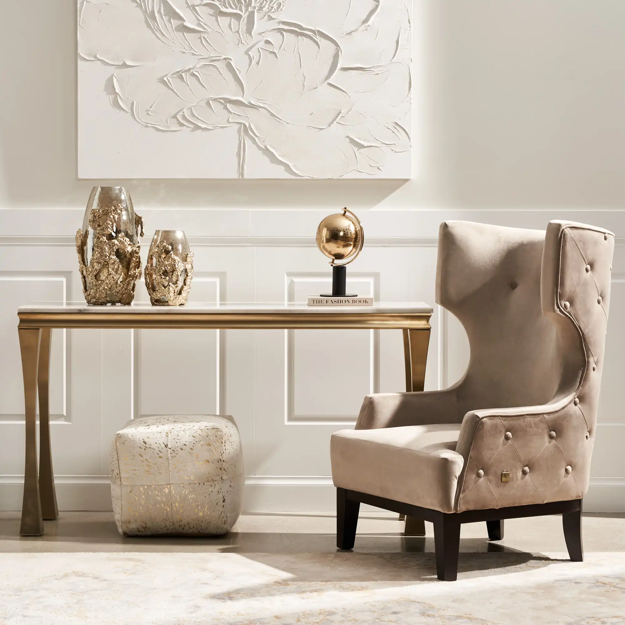 Berdine Beige Velvet Occasional Chair