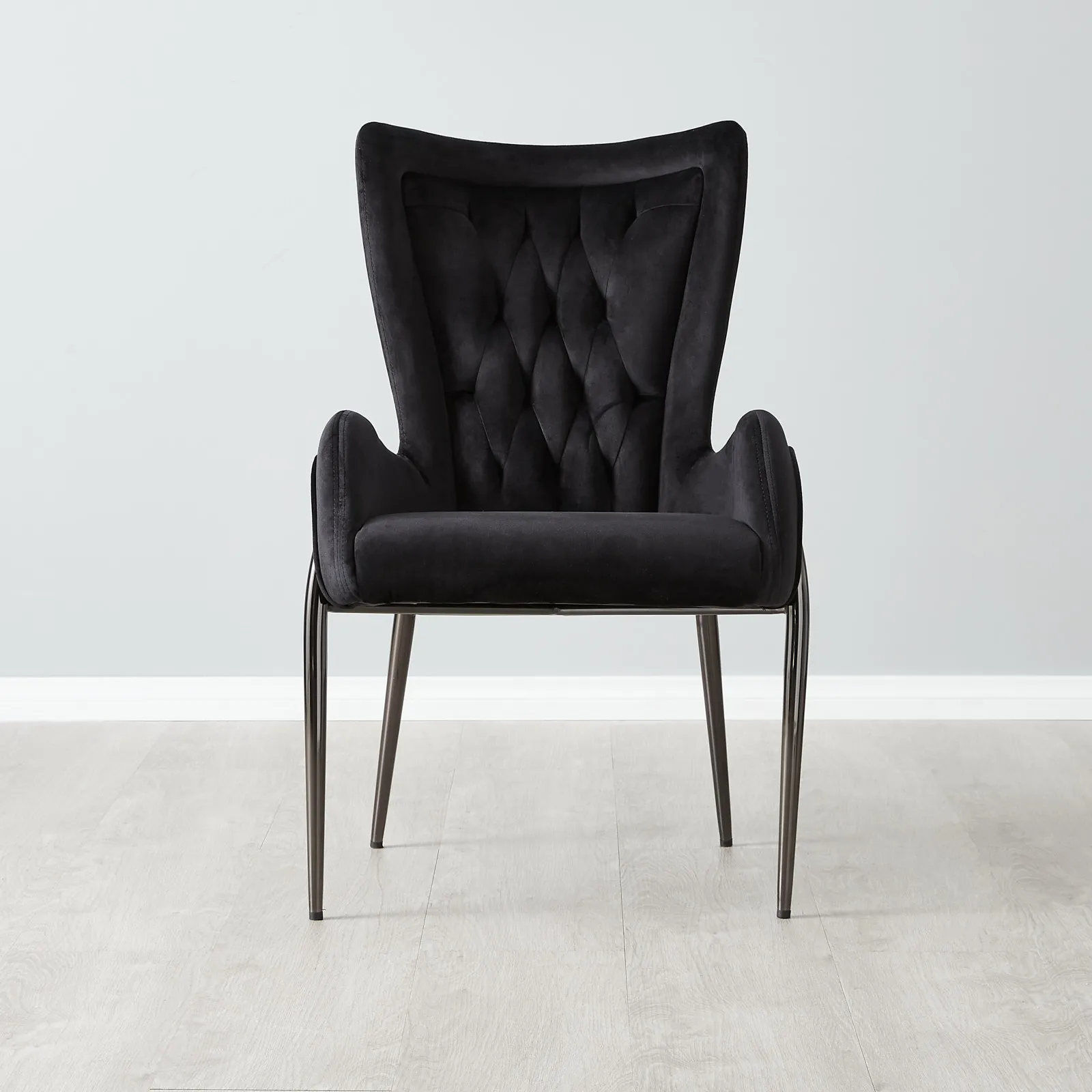 Henry Black Velvet Dining Chair - Black Nickel Legs