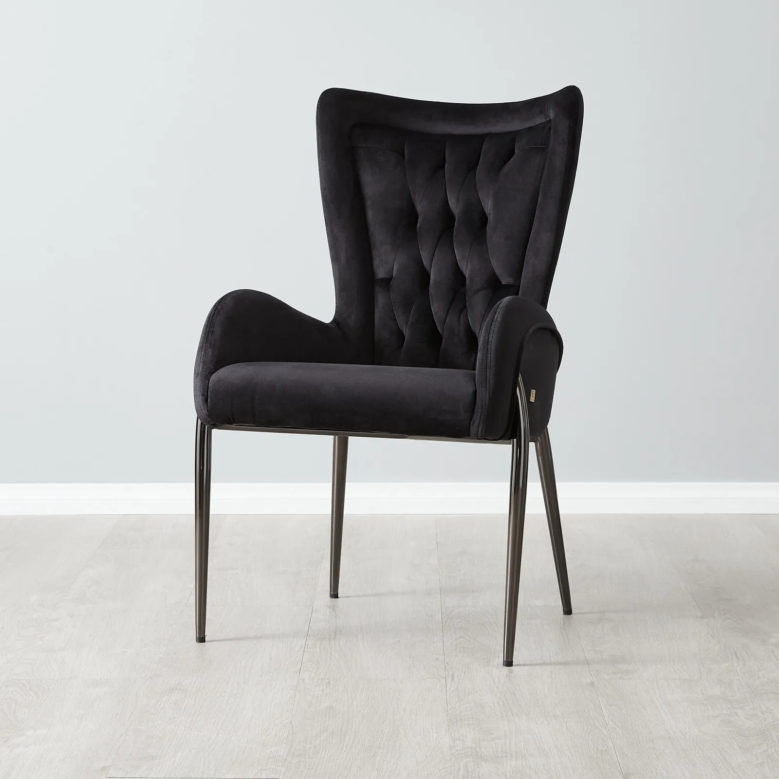 Henry Black Velvet Dining Chair - Black Nickel Legs