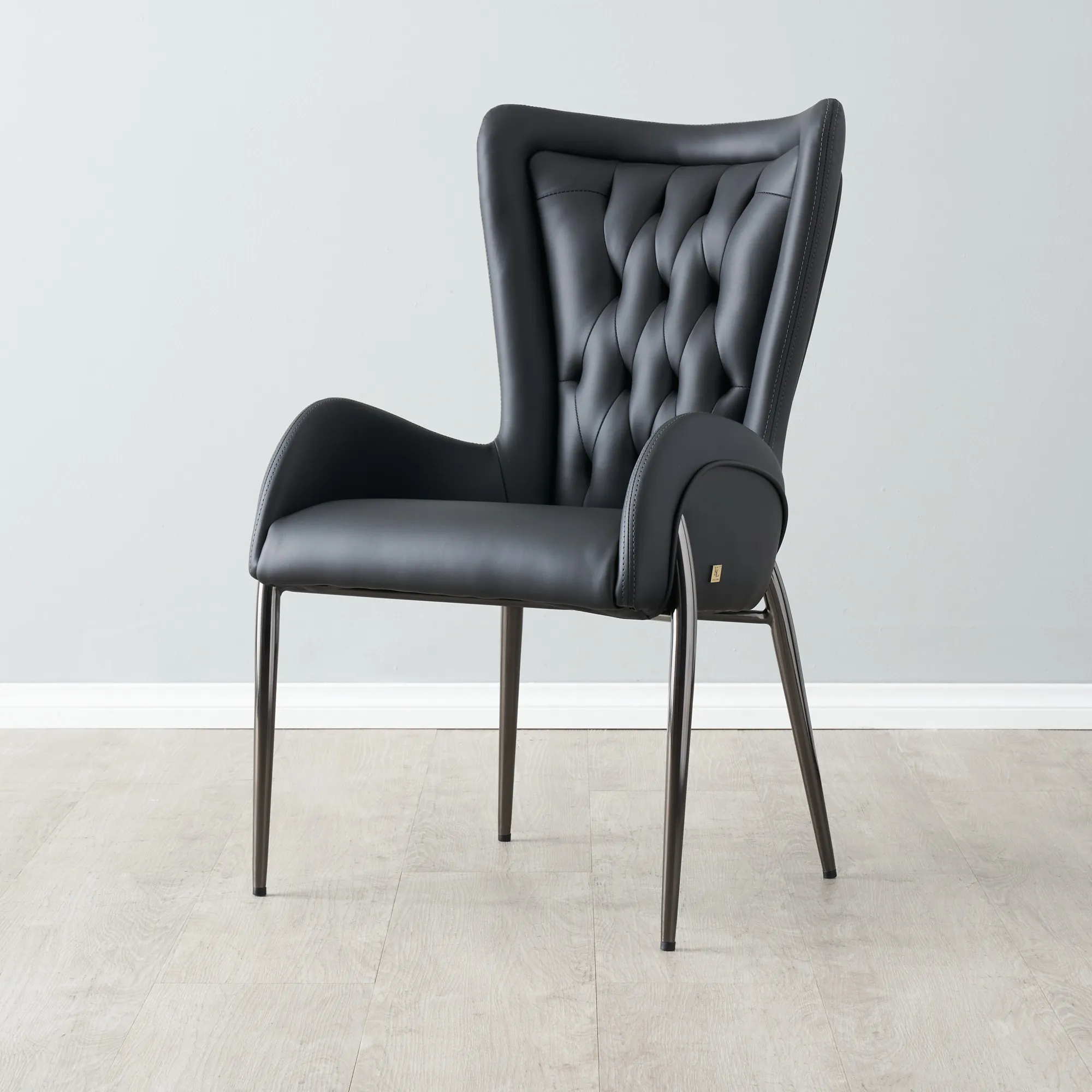 Henry Black Vegan Leather Dining Chair - Black Nickel Legs