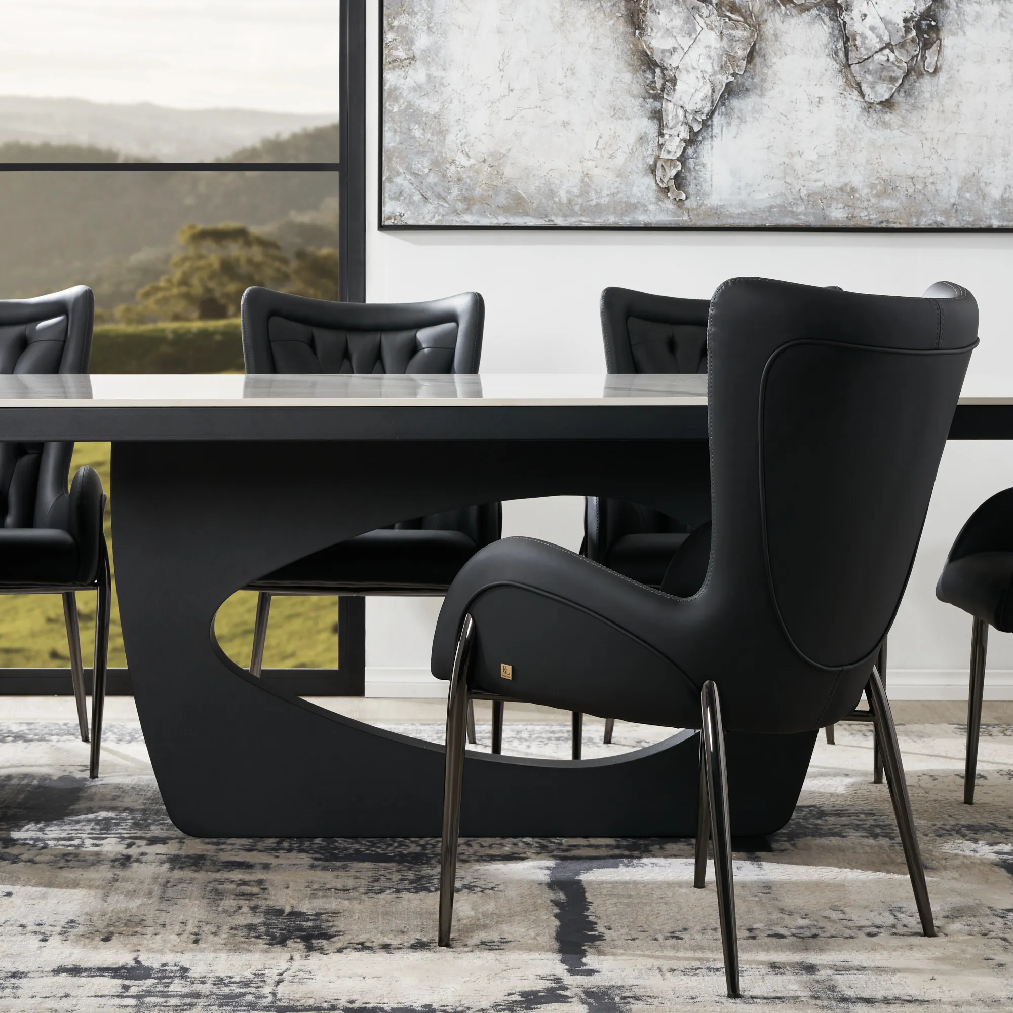 Henry Black Vegan Leather Dining Chair - Black Nickel Legs