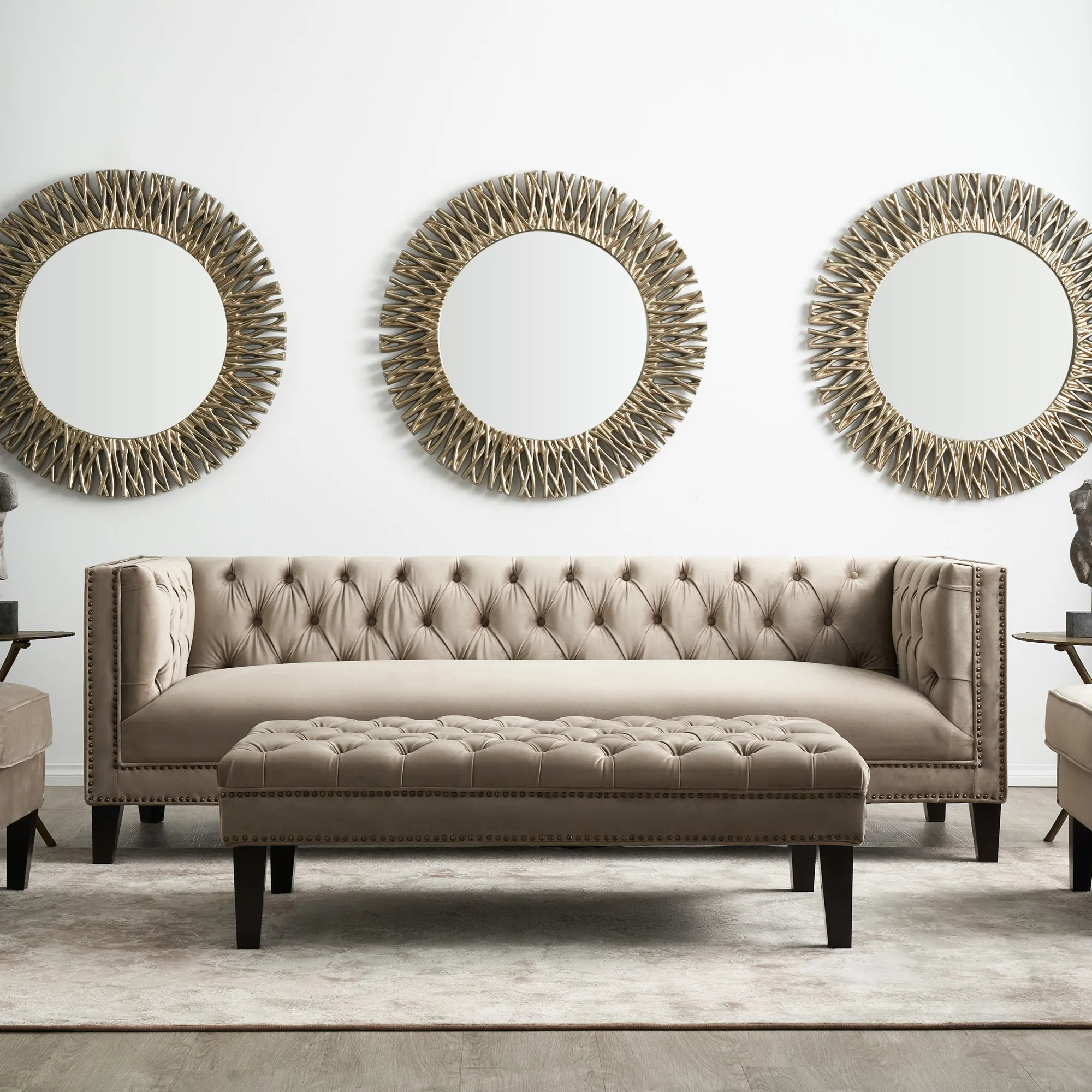 Vogue Beige Velvet 3 Seater Sofa 