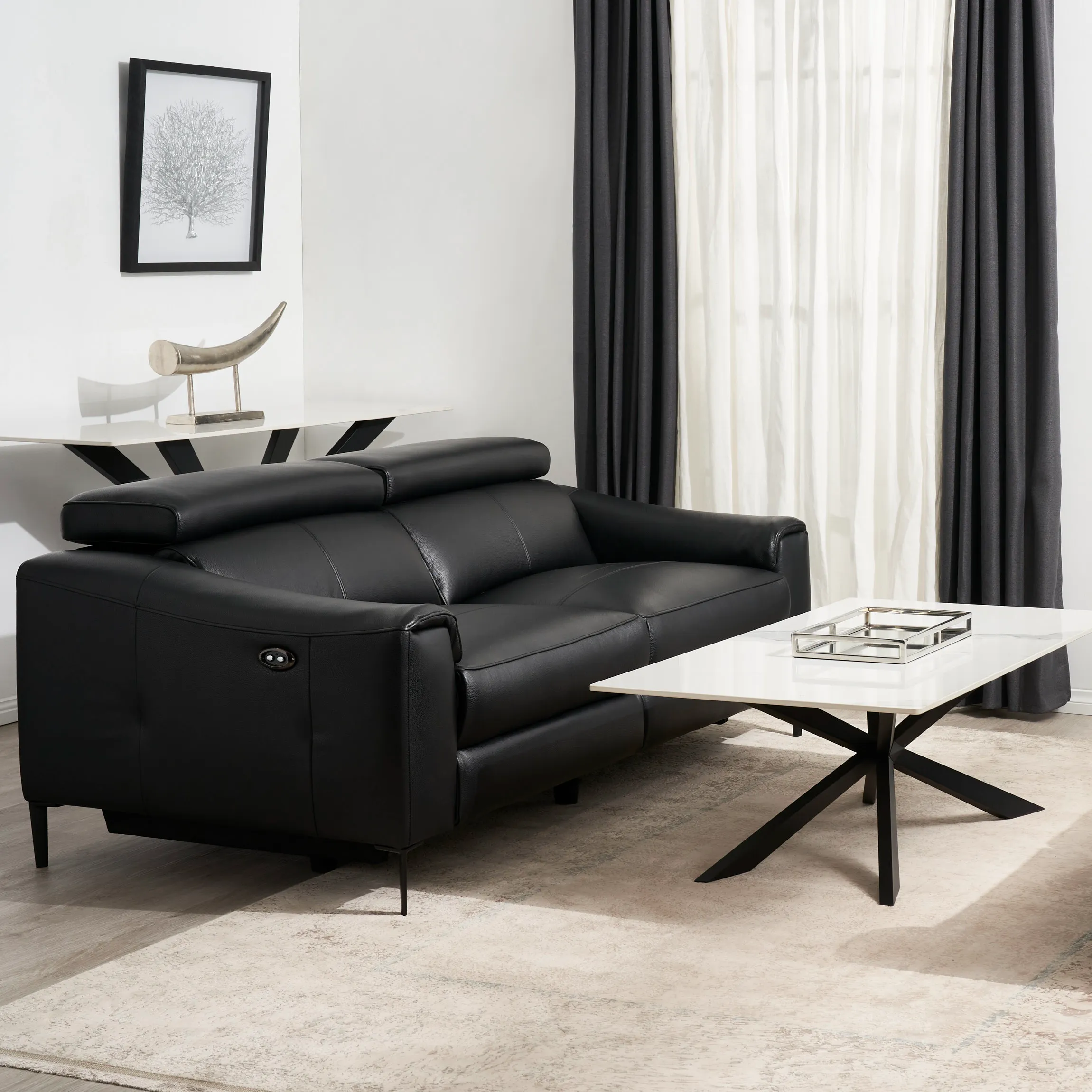 Bruce Black Leather 3-Seater Electric Recliner 