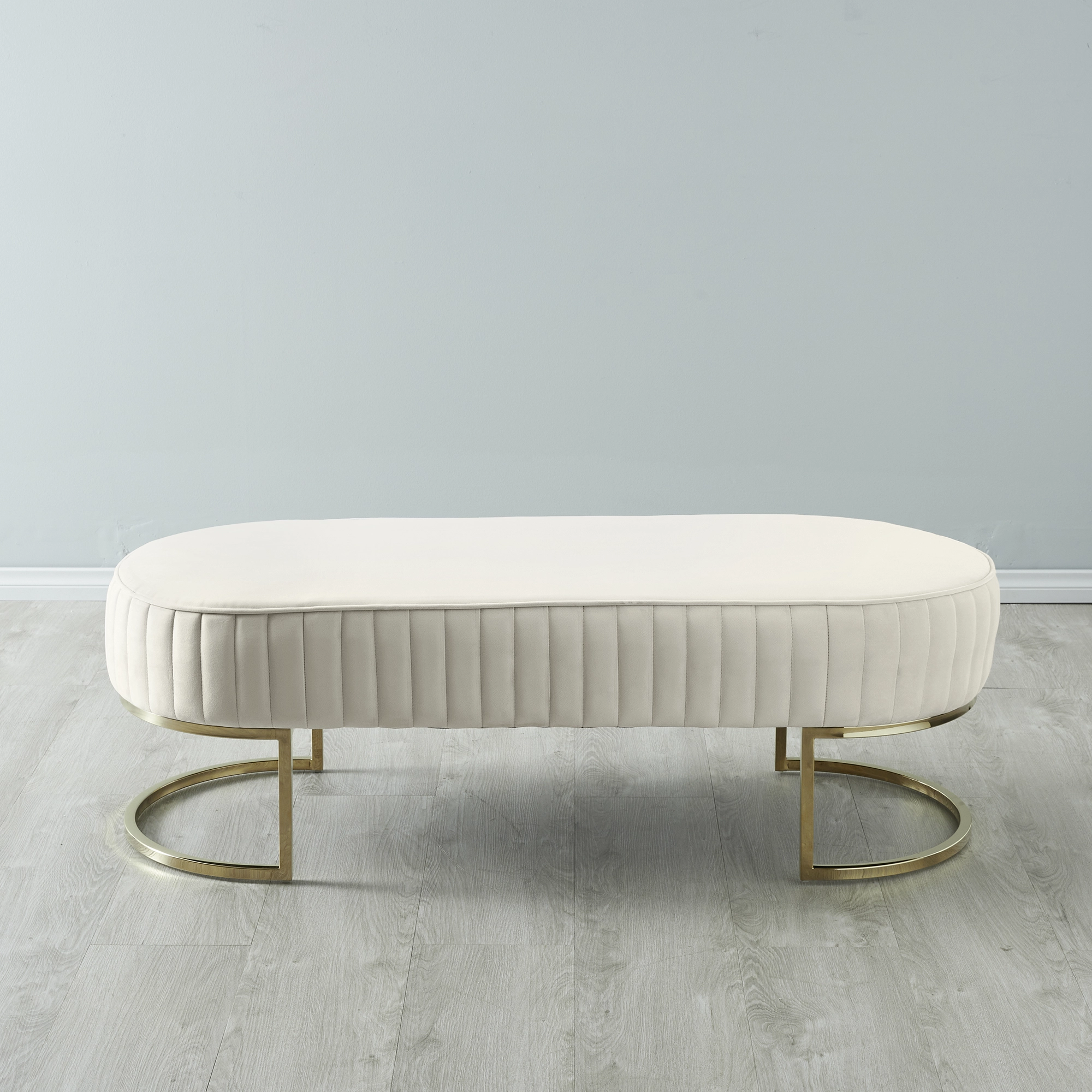 Hilda II Cream Velvet Ottoman 