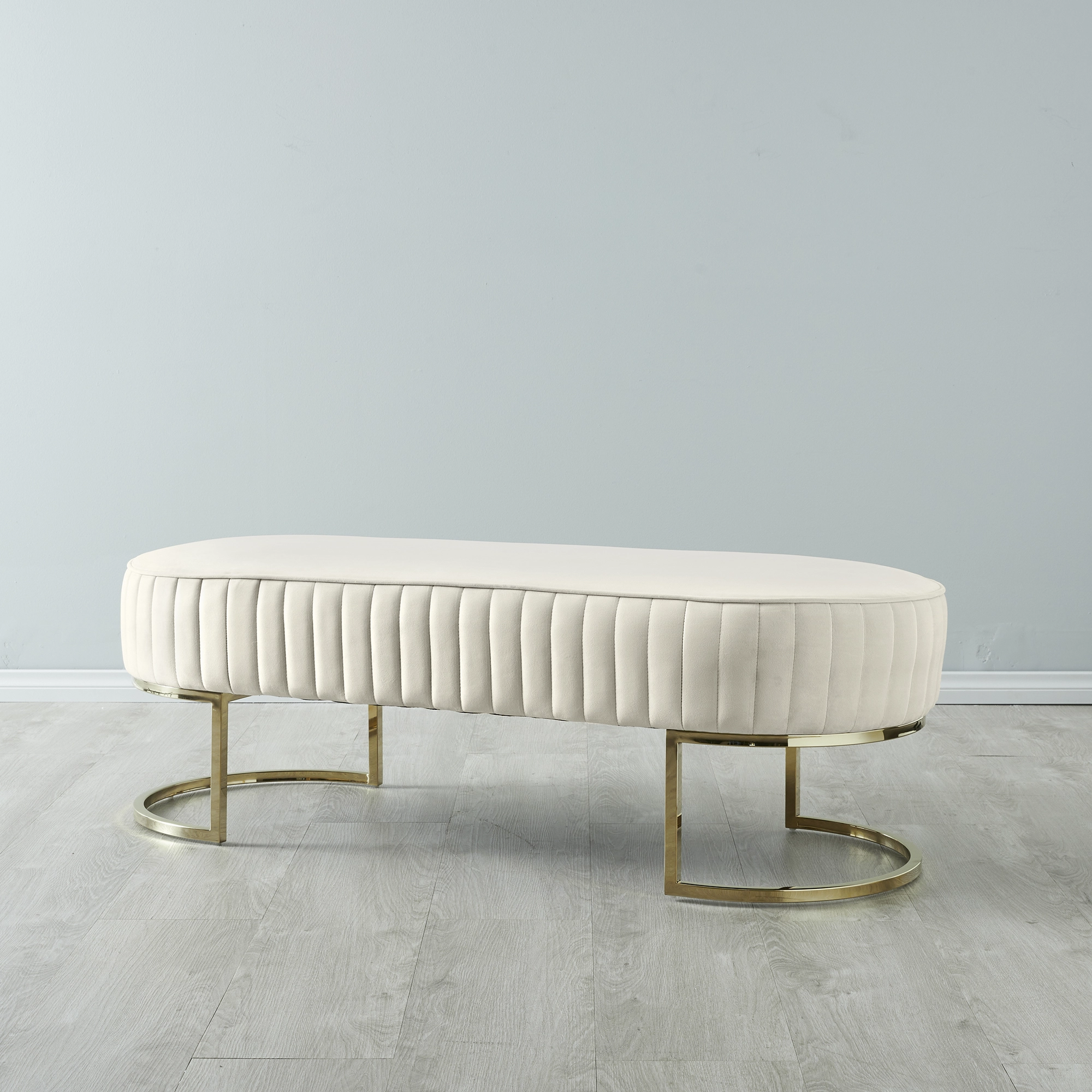 Hilda II Cream Velvet Ottoman 