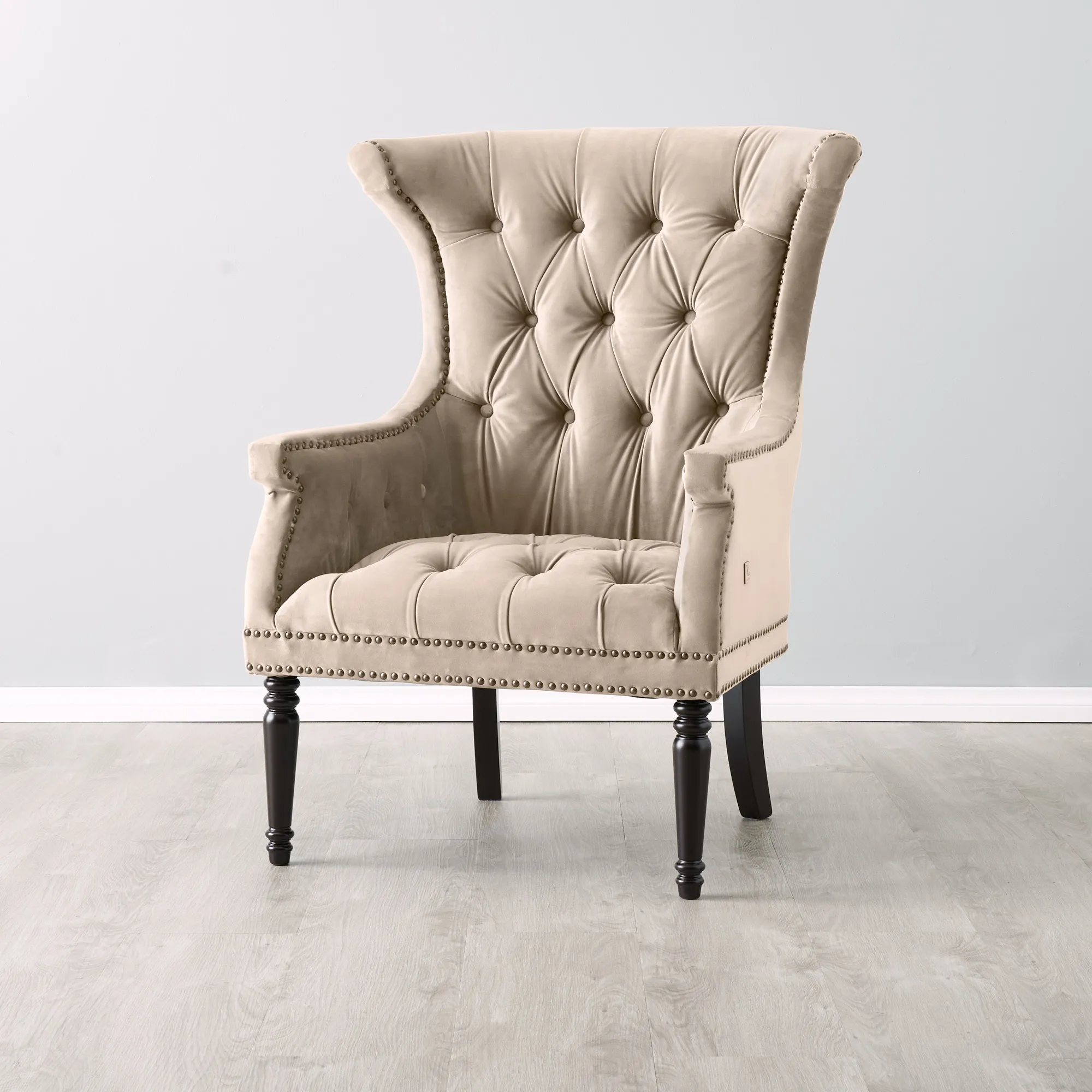 Deco Beige Velvet Armchair