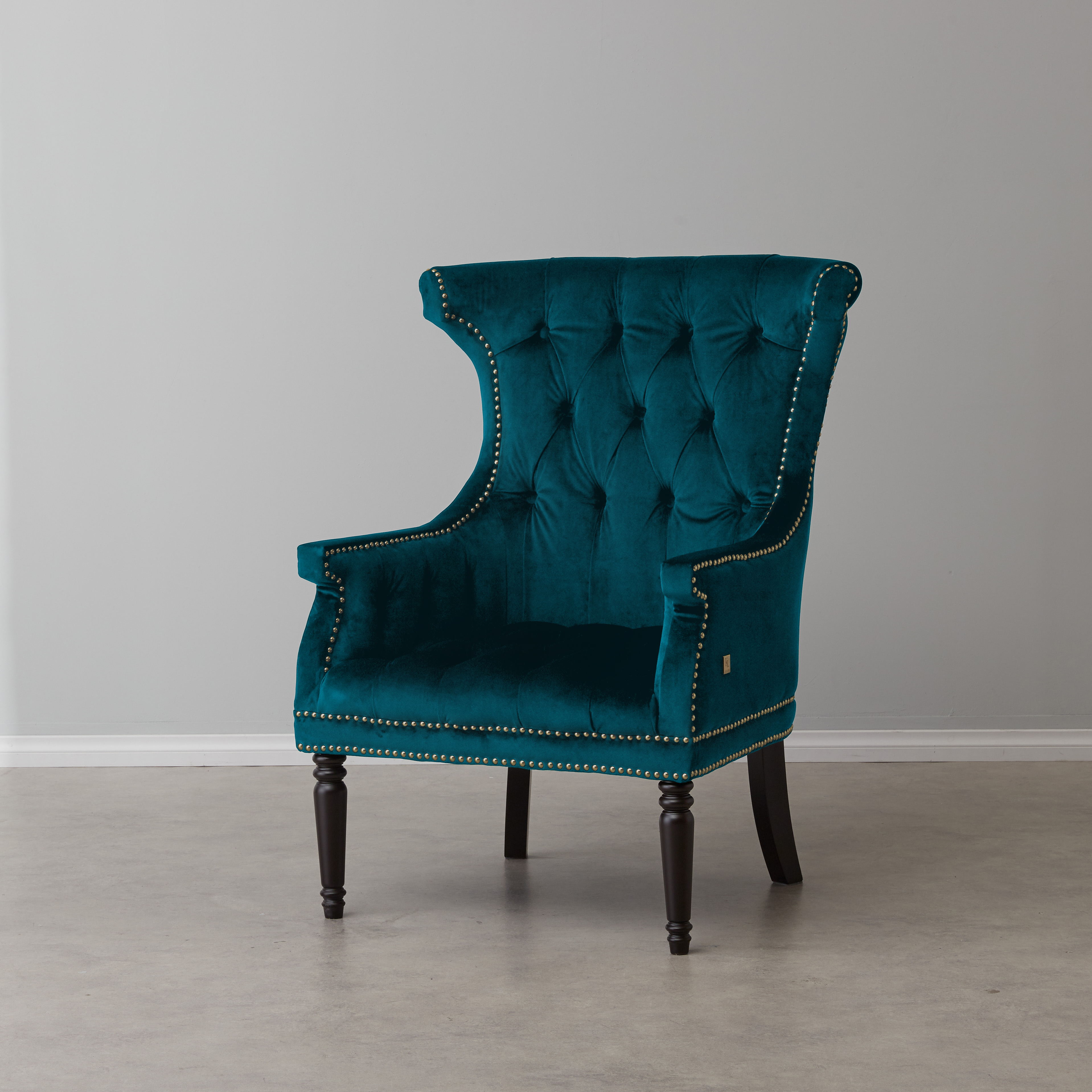 Deco Peacock Blue Velvet Armchair