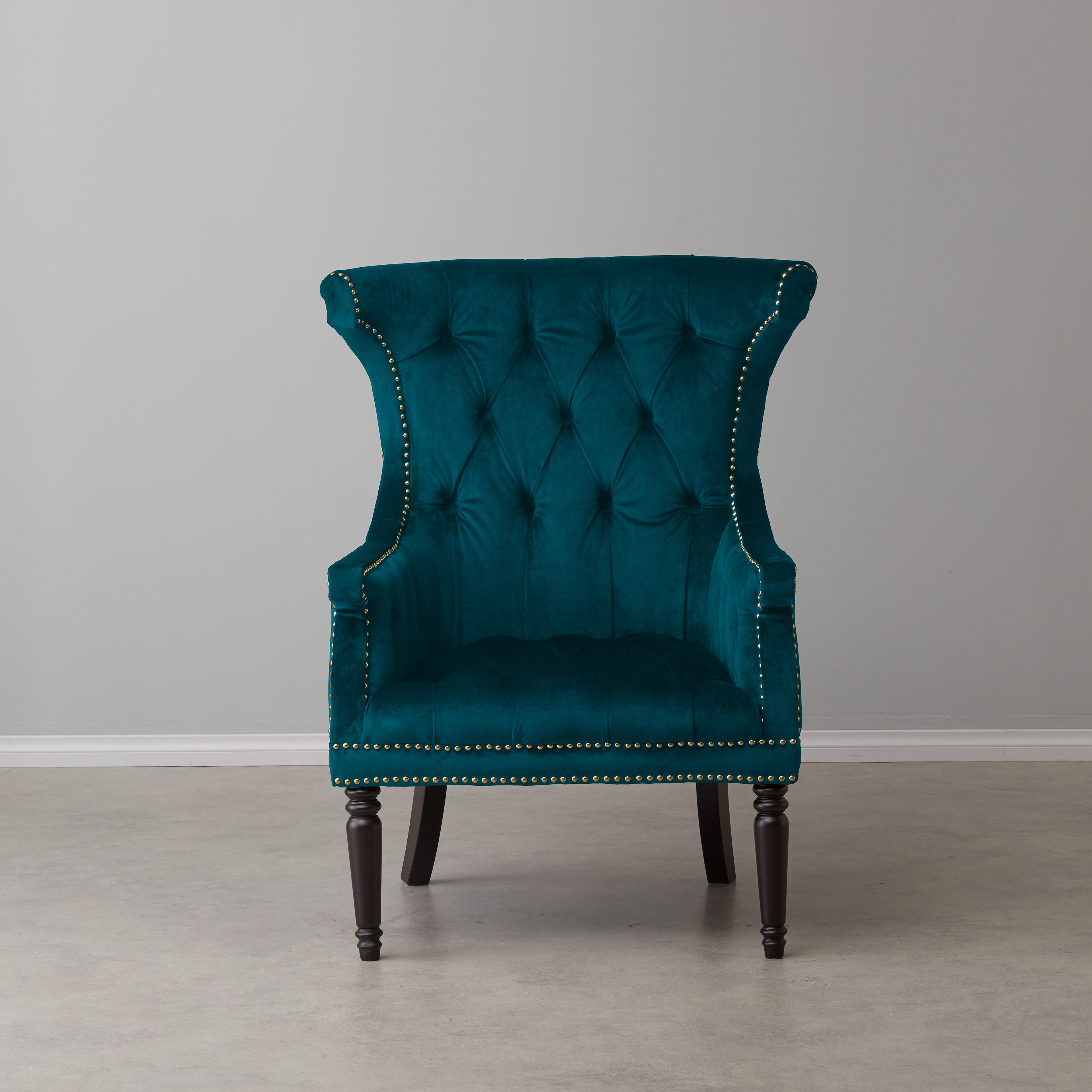 Deco Peacock Blue Velvet Armchair