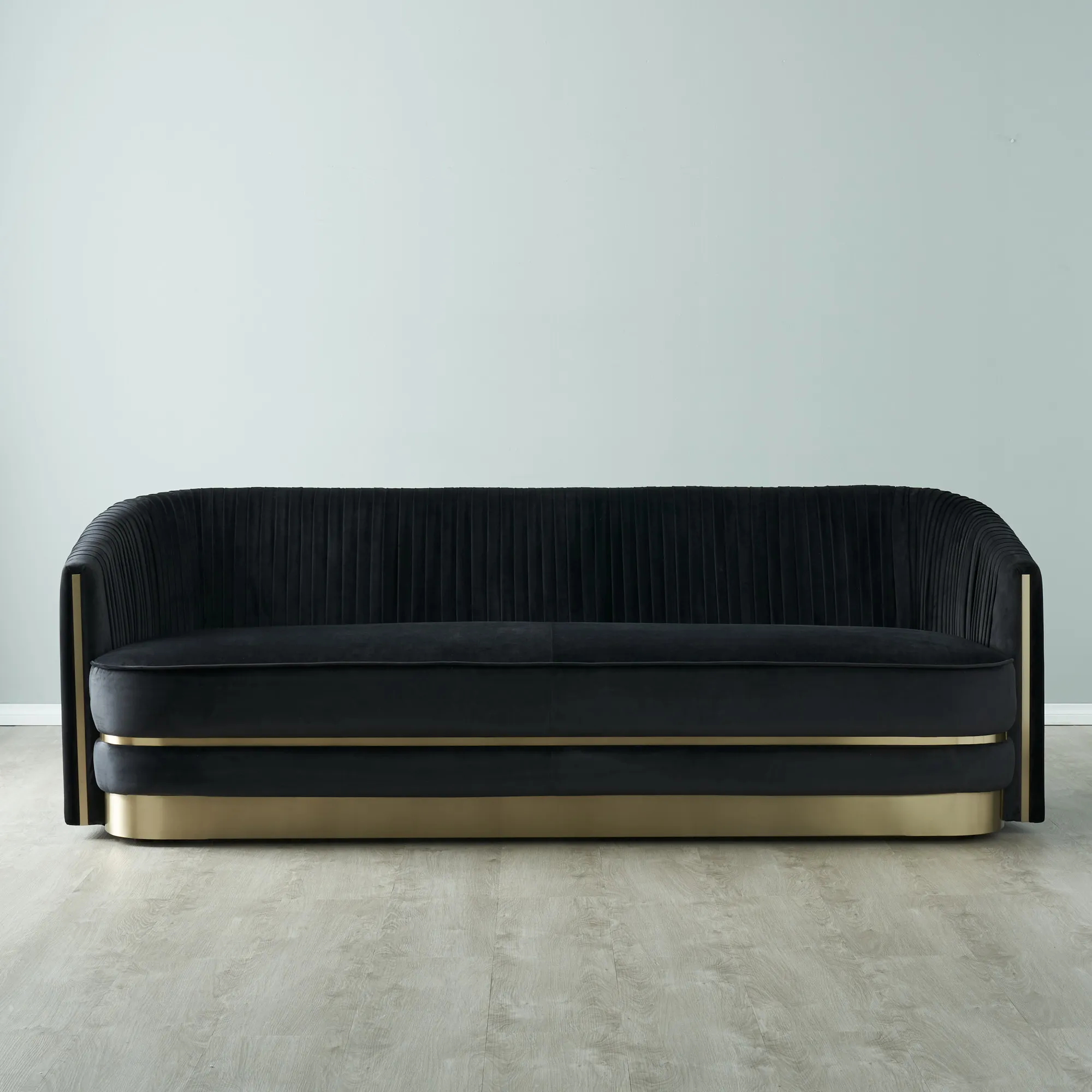 Crown Midnight Black Velvet 3-Seater Sofa