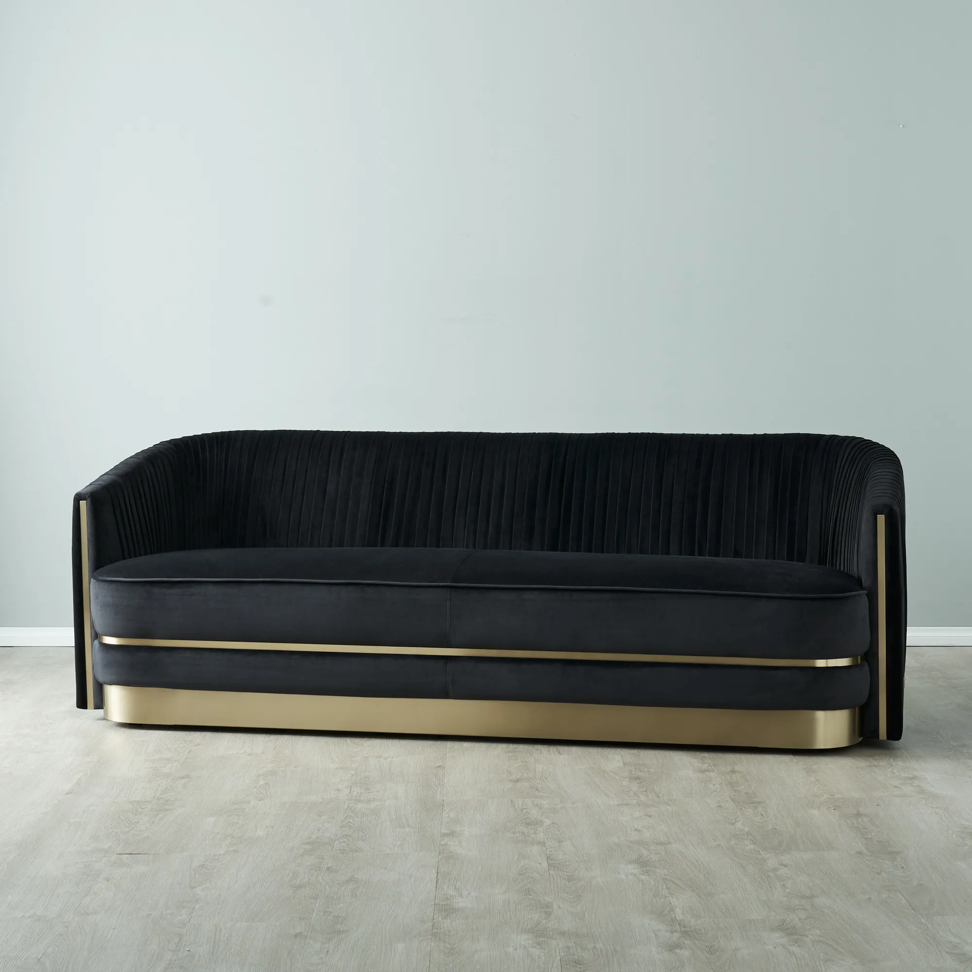 Crown Midnight Black Velvet 3-Seater Sofa