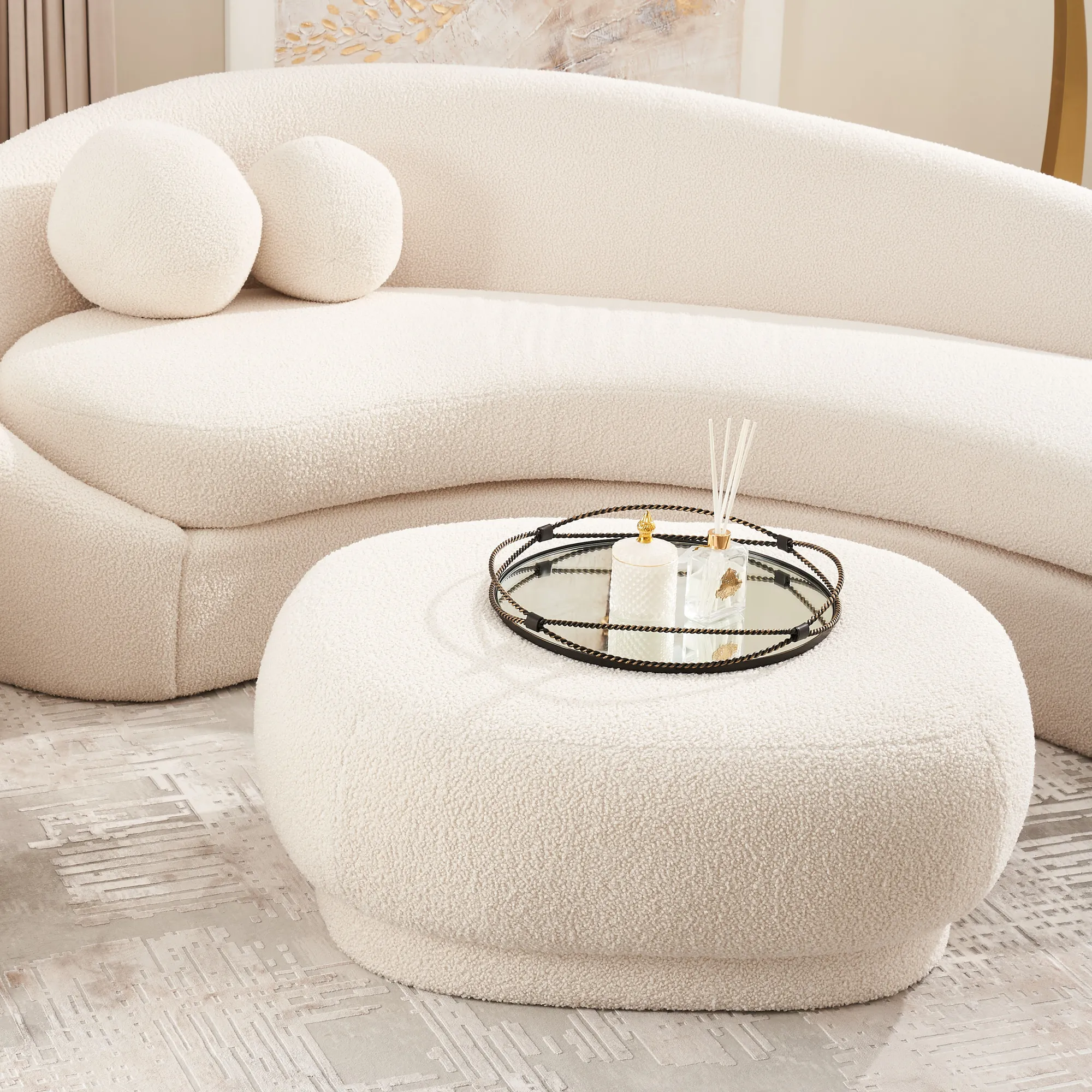 Maddie Curved Cream Turrel 3-Seater Sofa