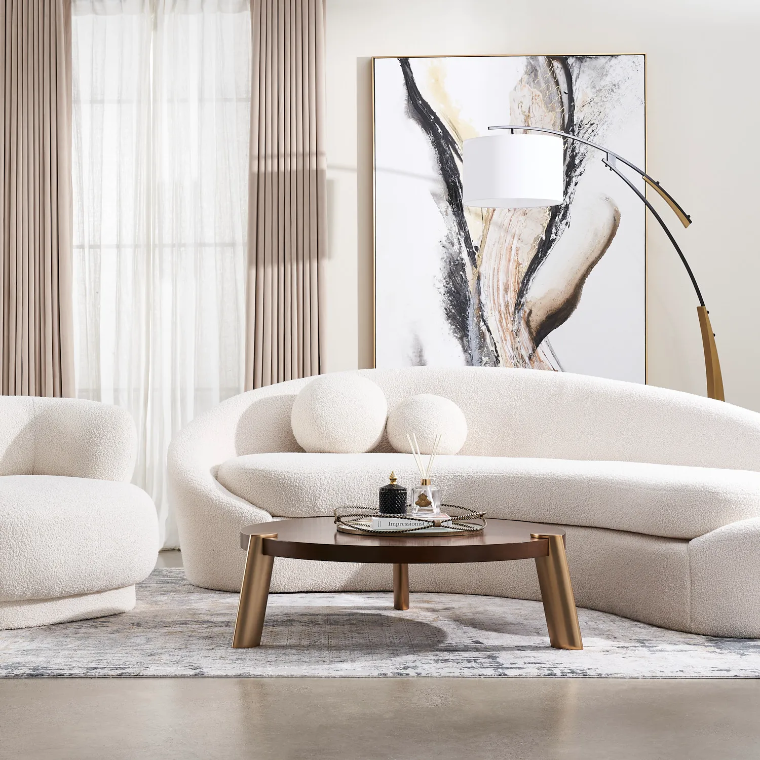 Maddie Curved Cream Turrel 3-Seater Sofa