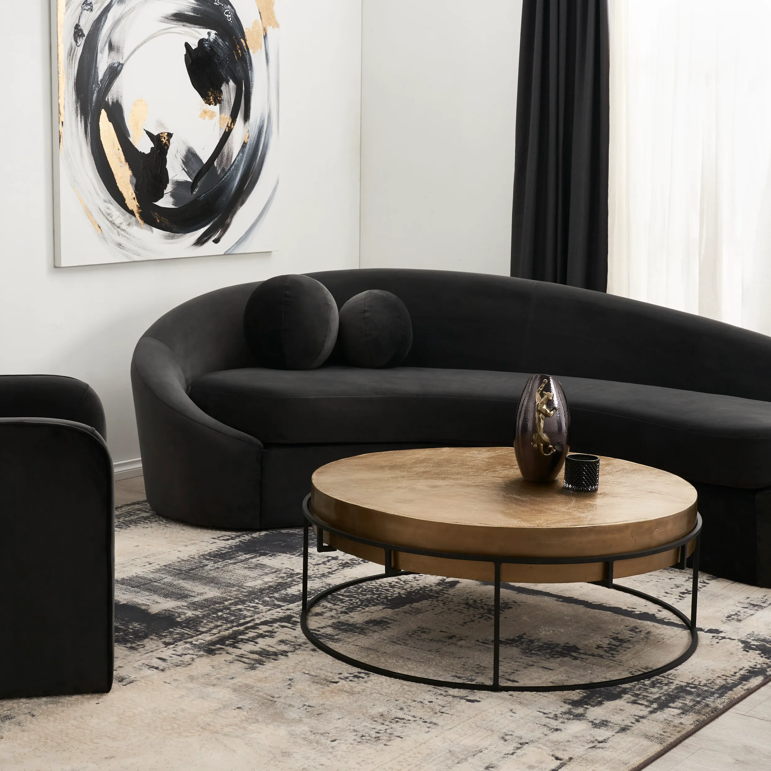 Maddie Curved Charcoal Velvet 3-Seater Sofa